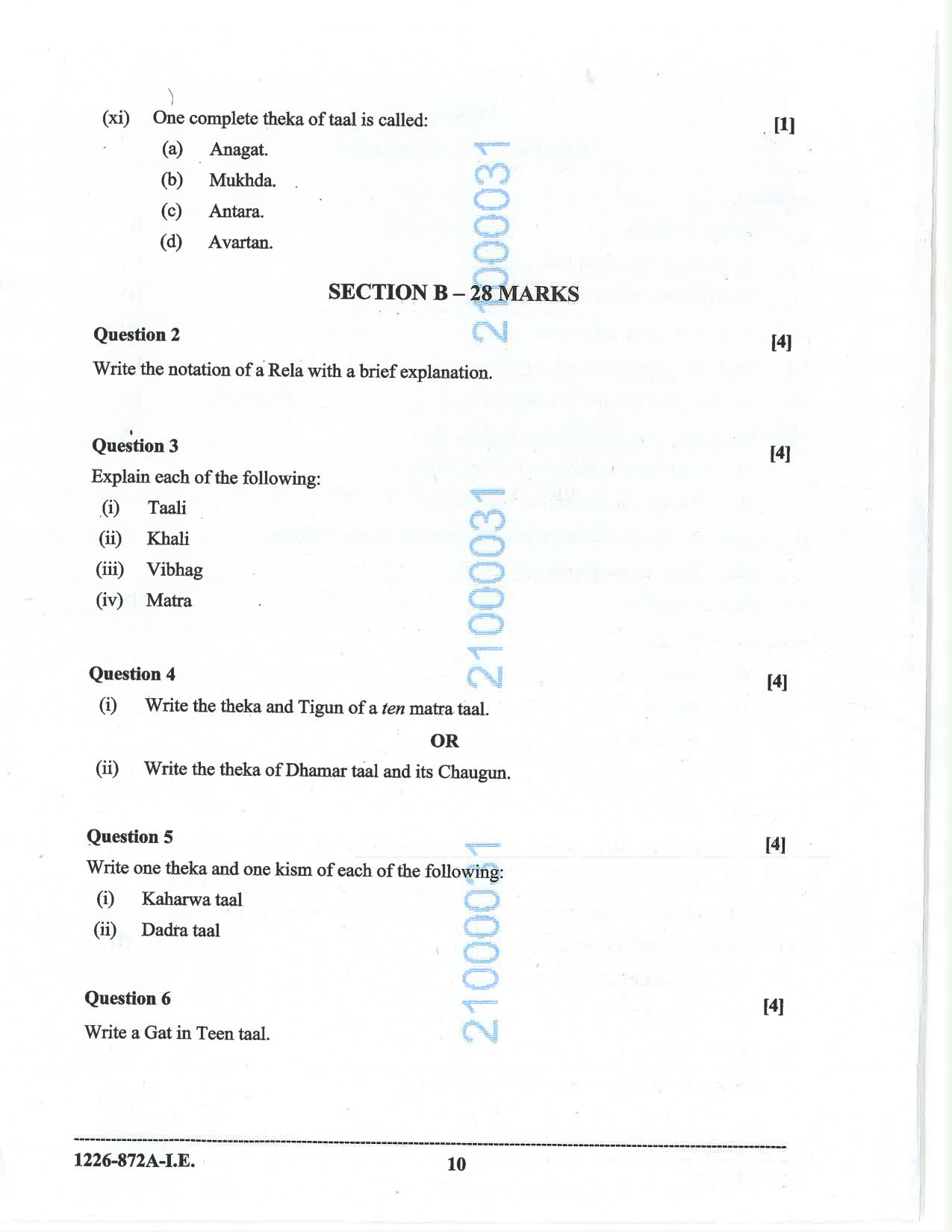 ISC 2026 Indian Music (Hindustani) Improvement Examination Question Paper for Class 12 — page 10
