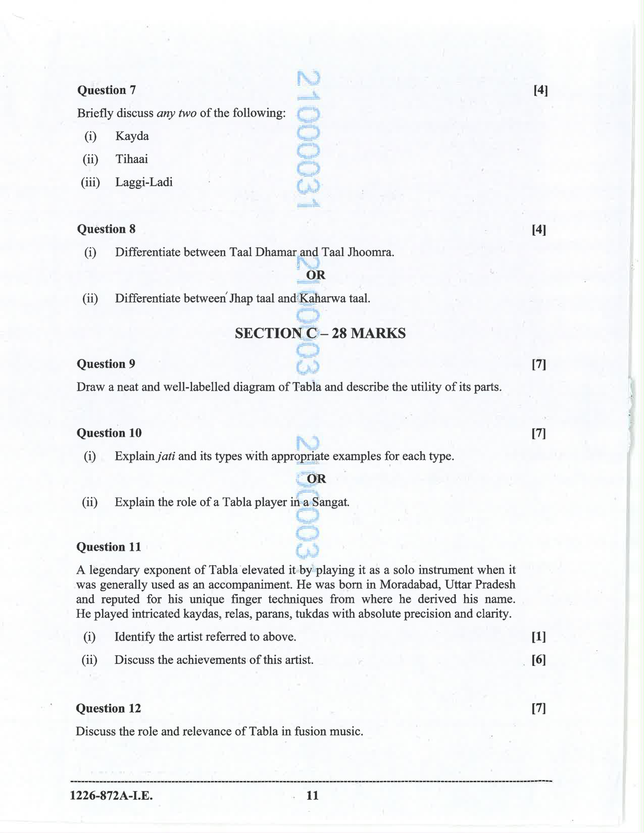 ISC 2026 Indian Music (Hindustani) Improvement Examination Question Paper for Class 12 — page 11
