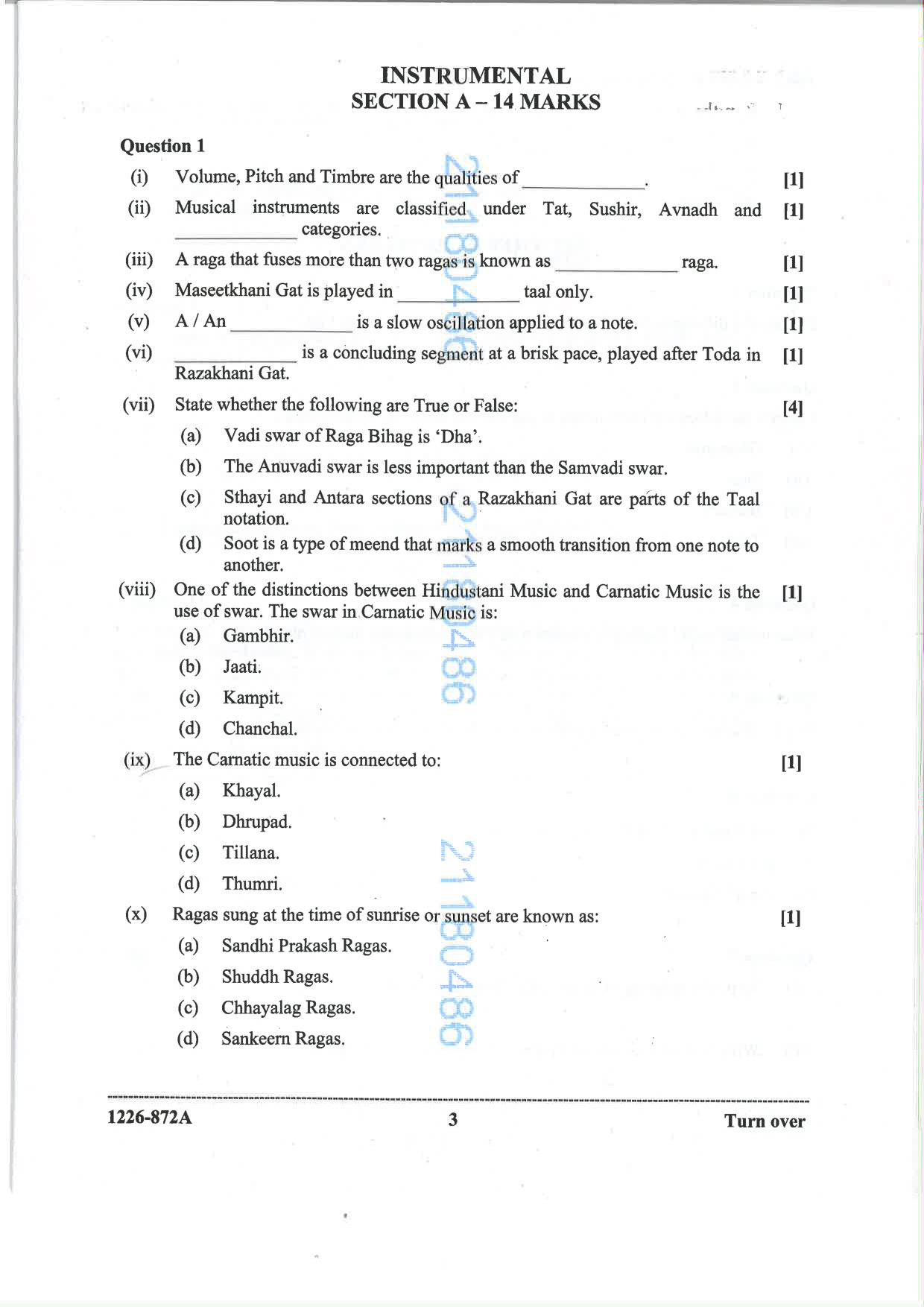ISC 2026 Indian Music (Hindustani) Question Paper for Class 12 — page 3