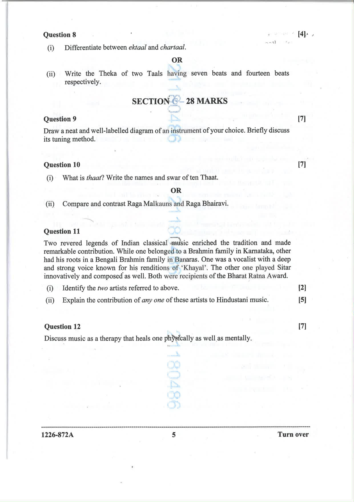 ISC 2026 Indian Music (Hindustani) Question Paper for Class 12 — page 5