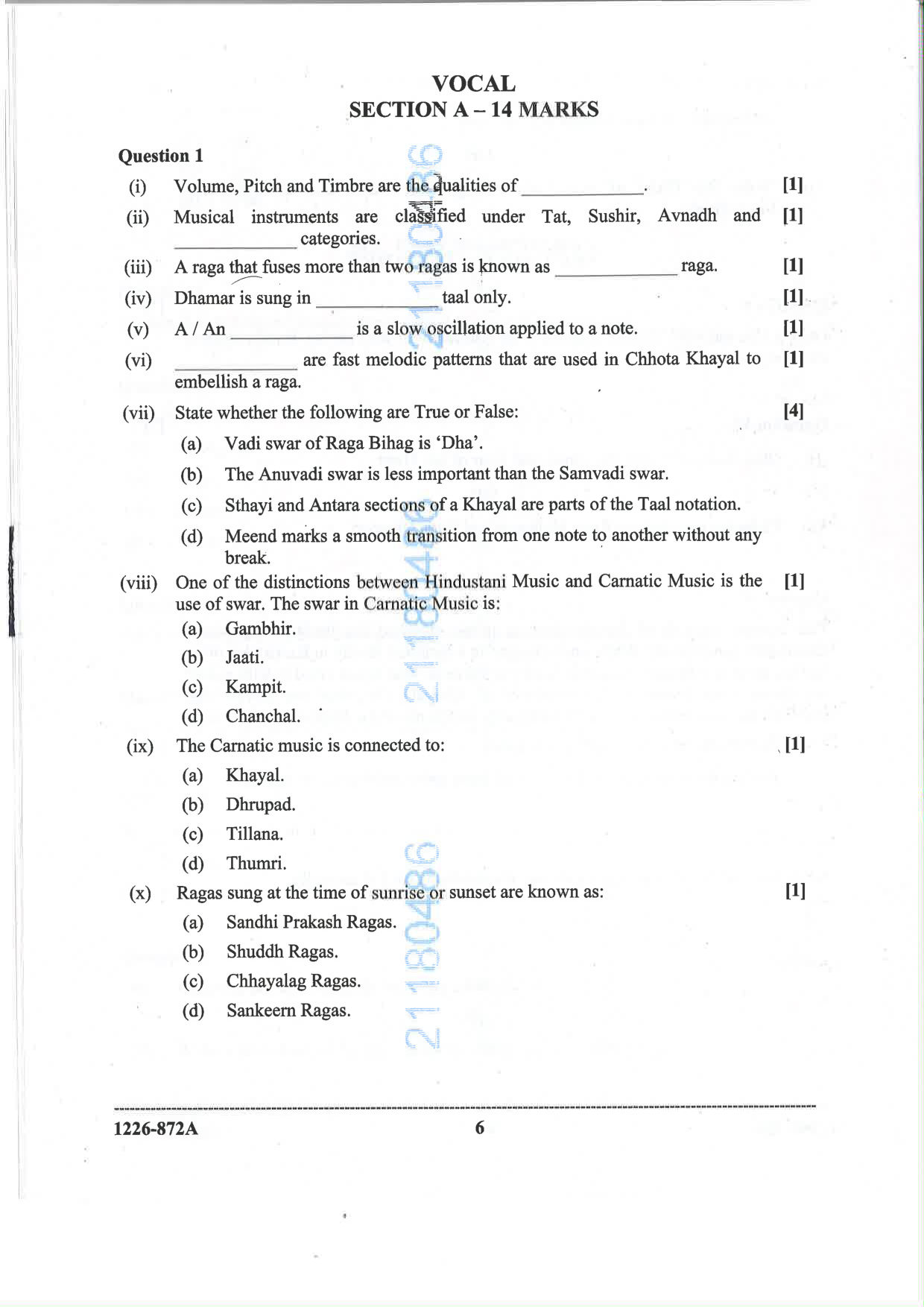 ISC 2026 Indian Music (Hindustani) Question Paper for Class 12 — page 6