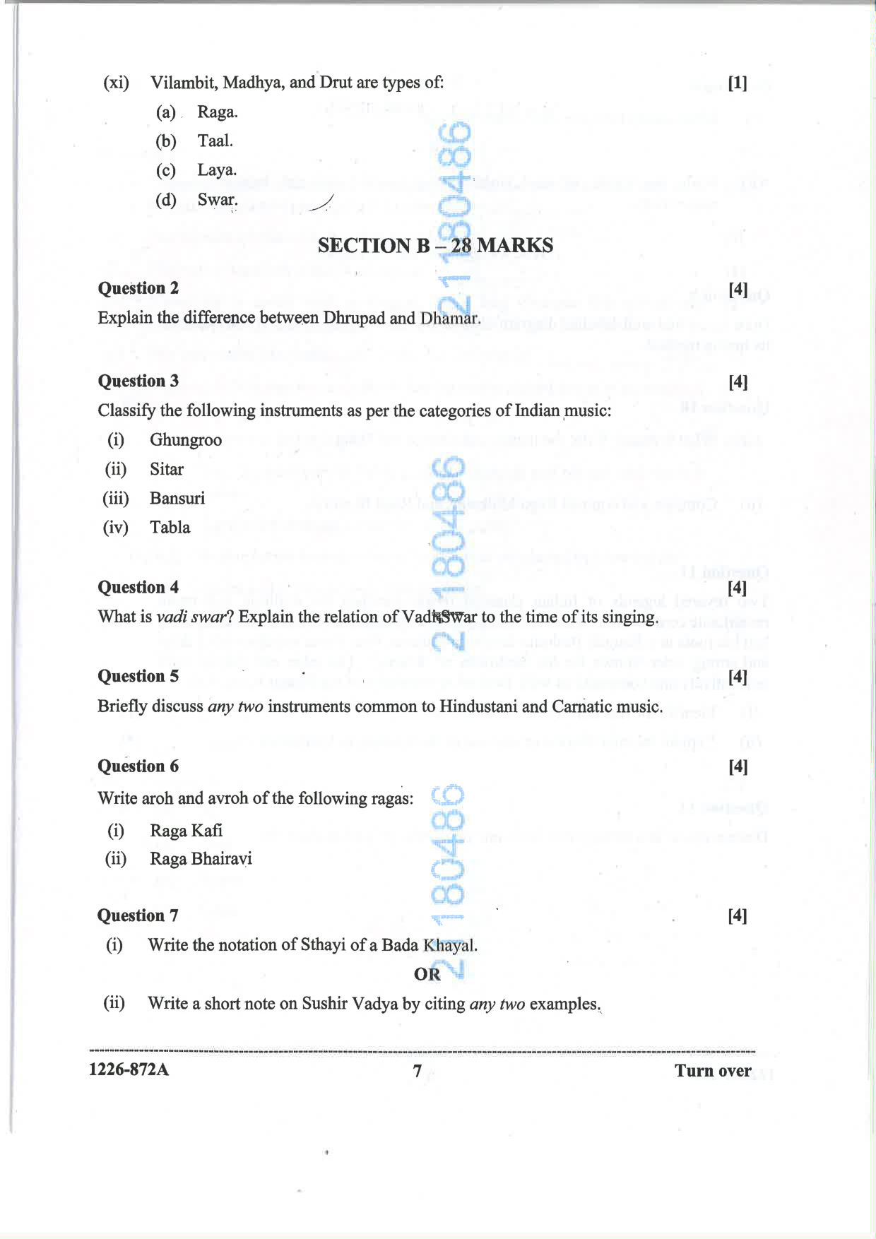 ISC 2026 Indian Music (Hindustani) Question Paper for Class 12 — page 7