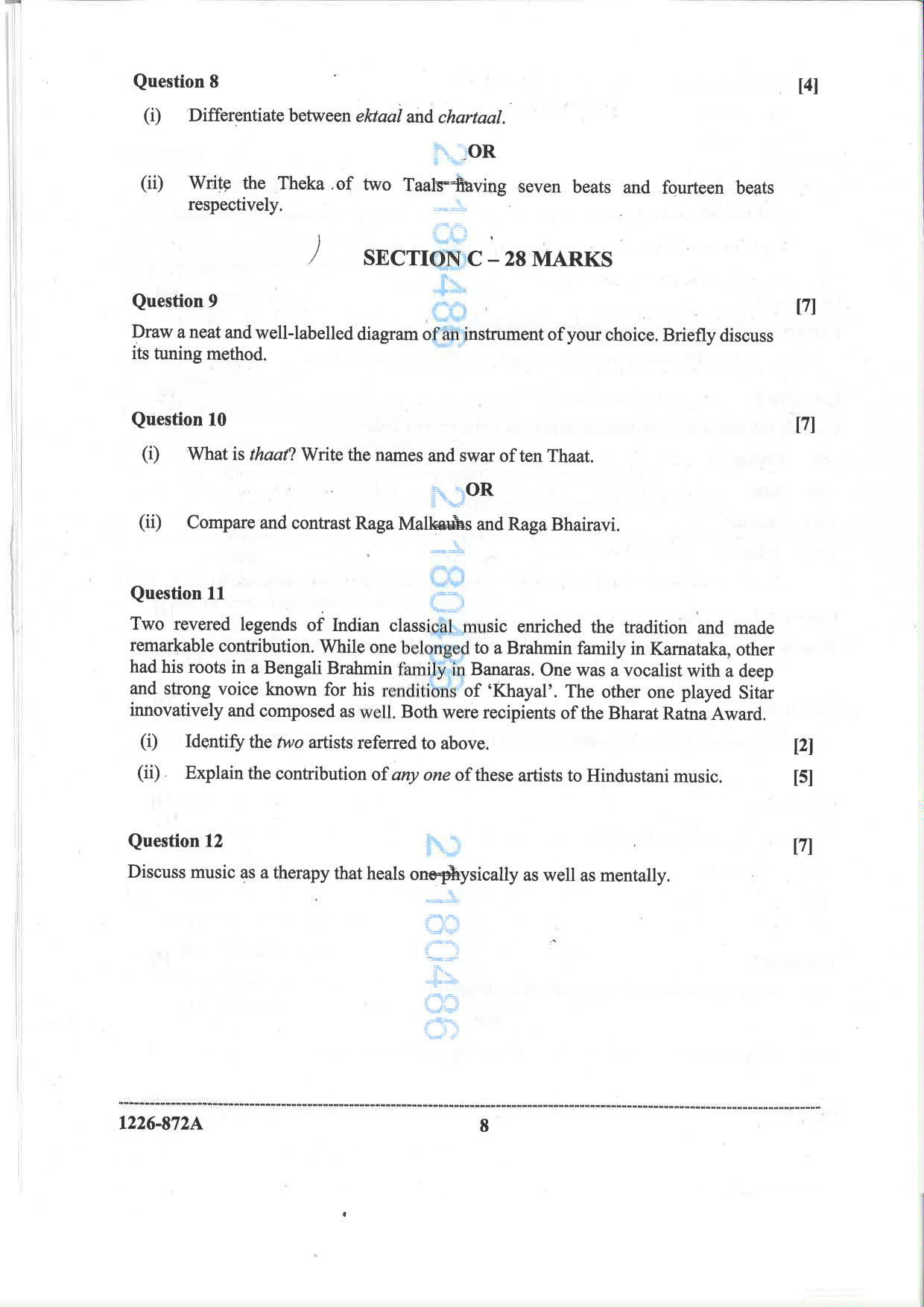 ISC 2026 Indian Music (Hindustani) Question Paper for Class 12 — page 8