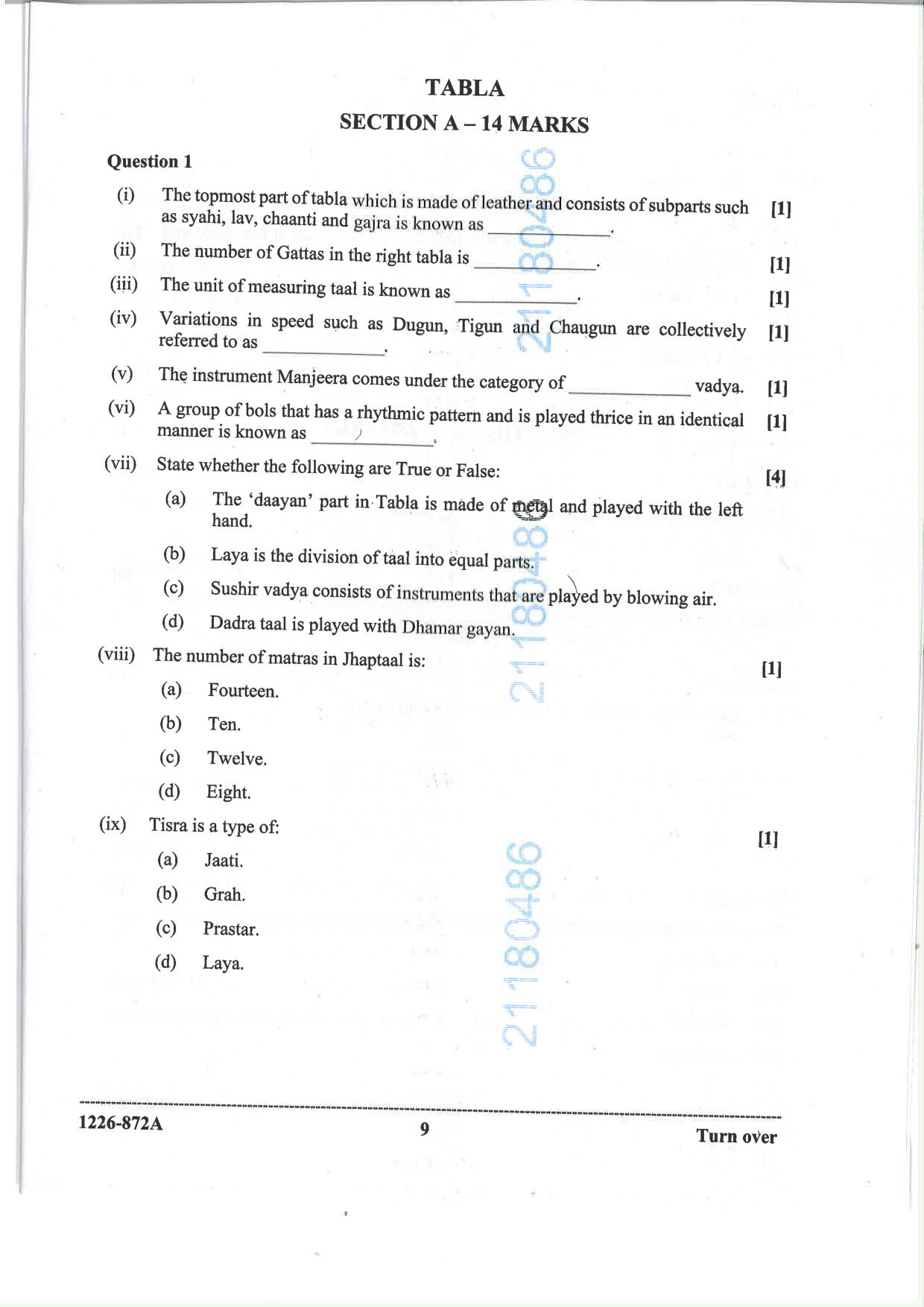 ISC 2026 Indian Music (Hindustani) Question Paper for Class 12 — page 9