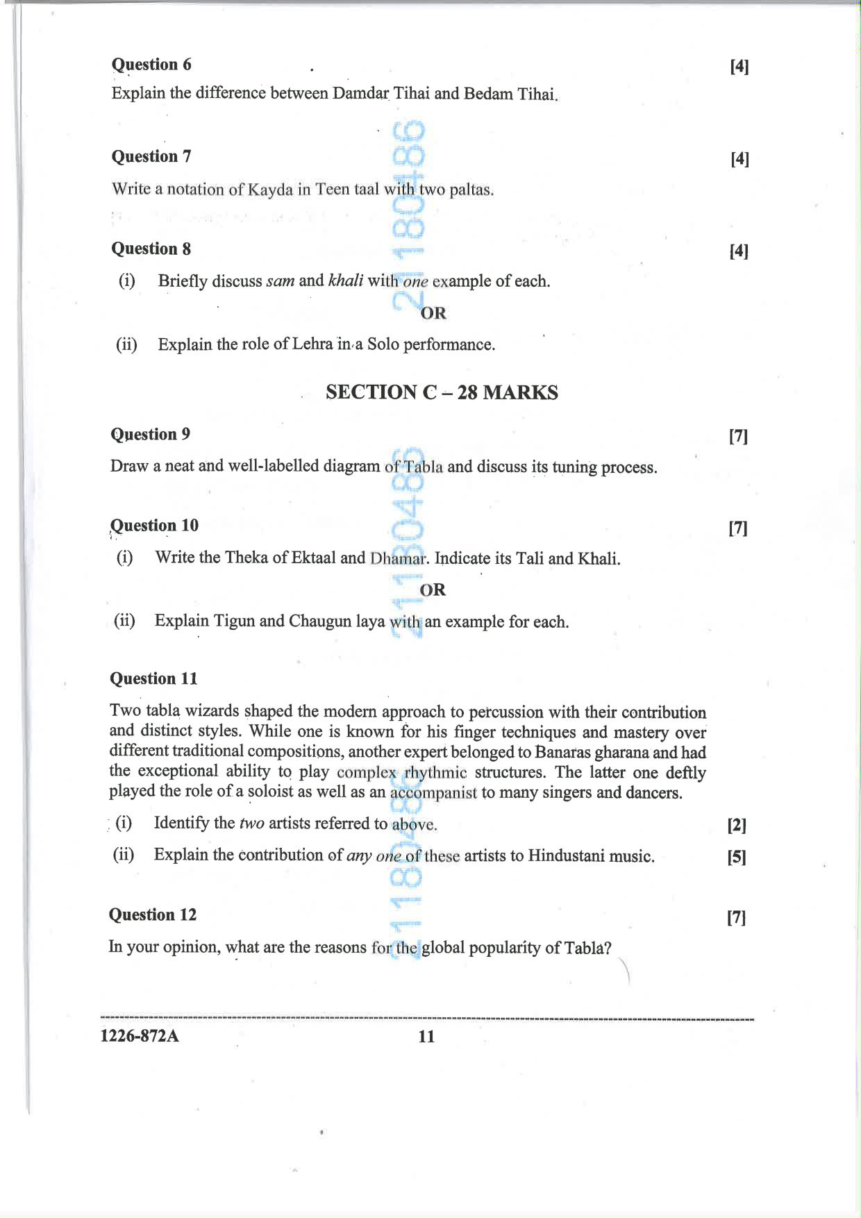 ISC 2026 Indian Music (Hindustani) Question Paper for Class 12 — page 11