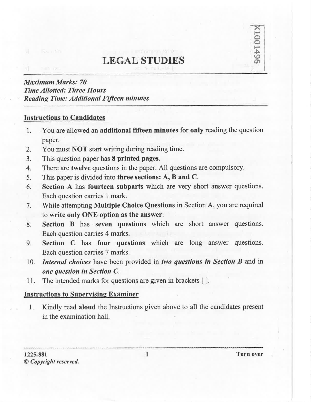 ISC 2025 Legal Studies Question Paper for Class 12 — page 1