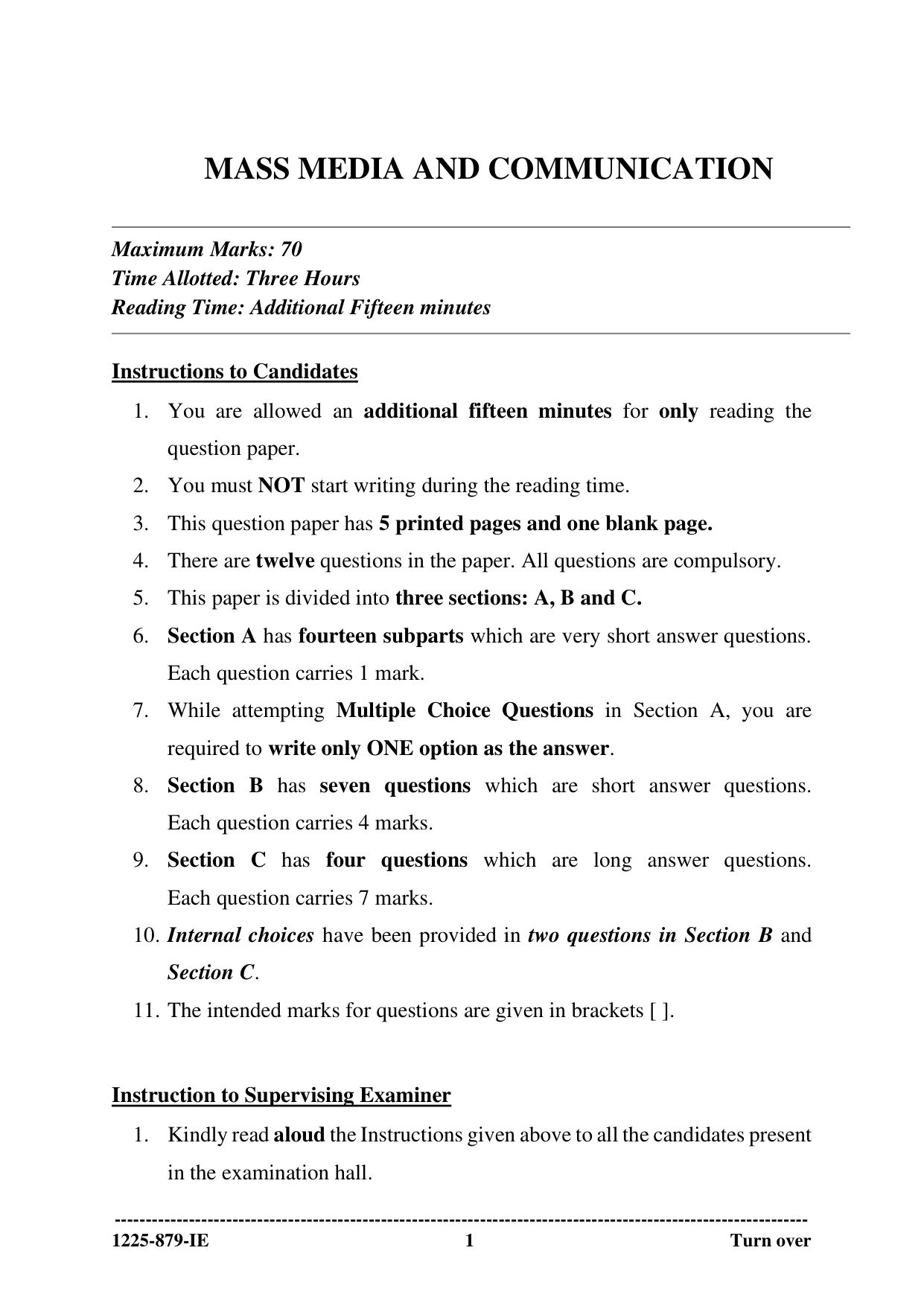 ISC 2025 Mass Media and Communication Improvement Examination Question Paper for Class 12 — page 1