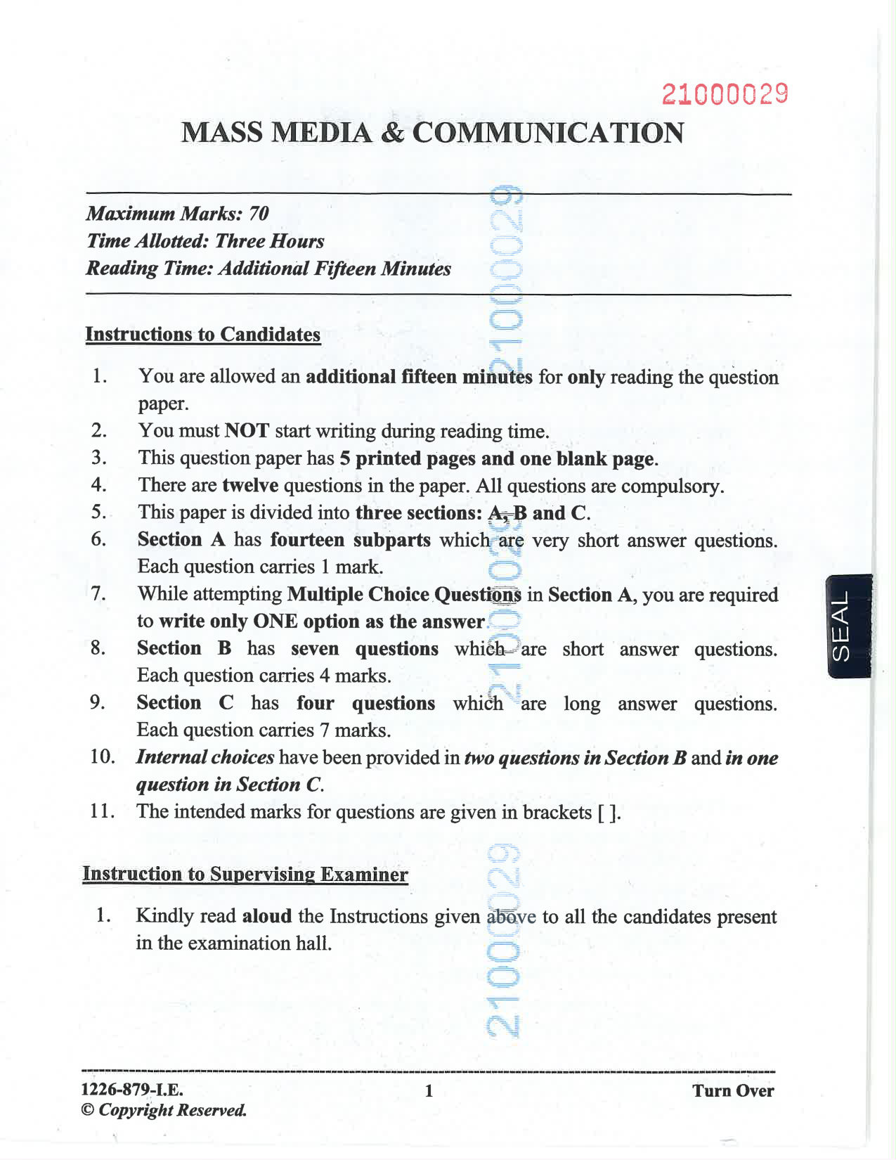 ISC 2026 Mass Media and Communication Improvement Examination Question Paper for Class 12 — page 1