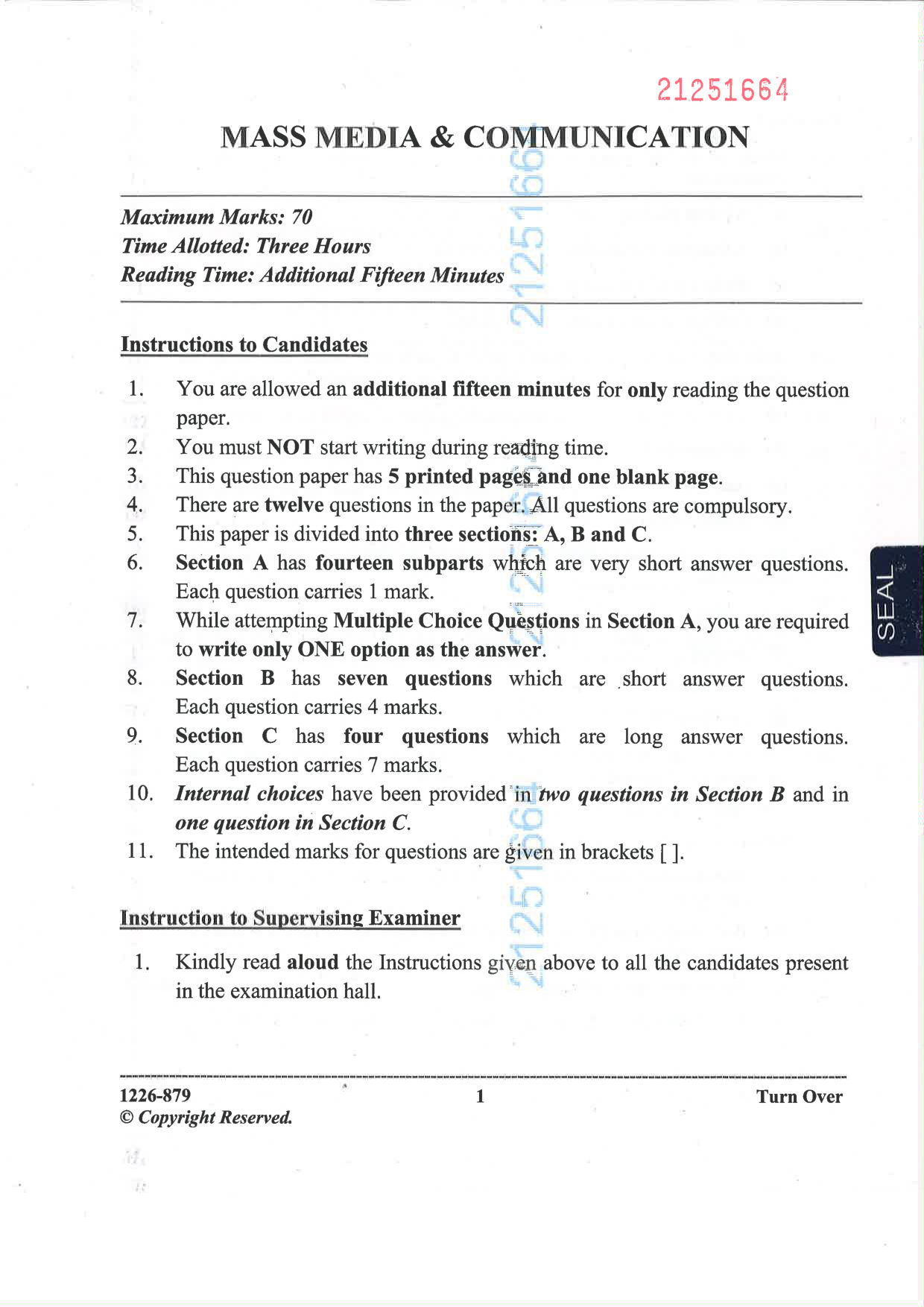 ISC 2026 Mass Media and Communication Question Paper for Class 12 — page 1