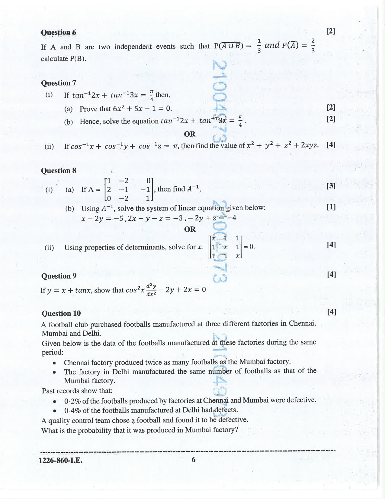 ISC 2026 Mathematics Improvement Examination Question Paper for Class 12 — page 6