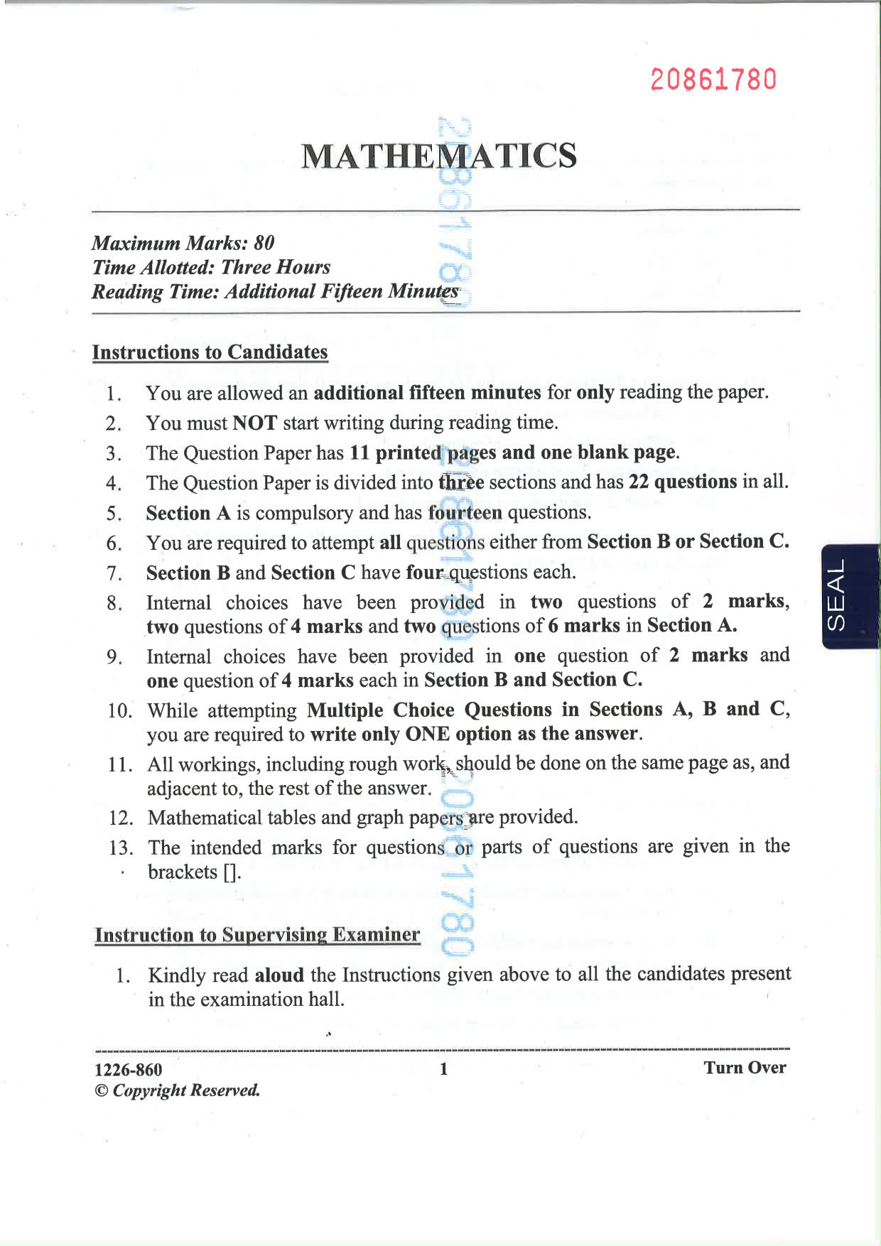 ISC 2026 Mathematics Question Paper for Class 12 — page 1