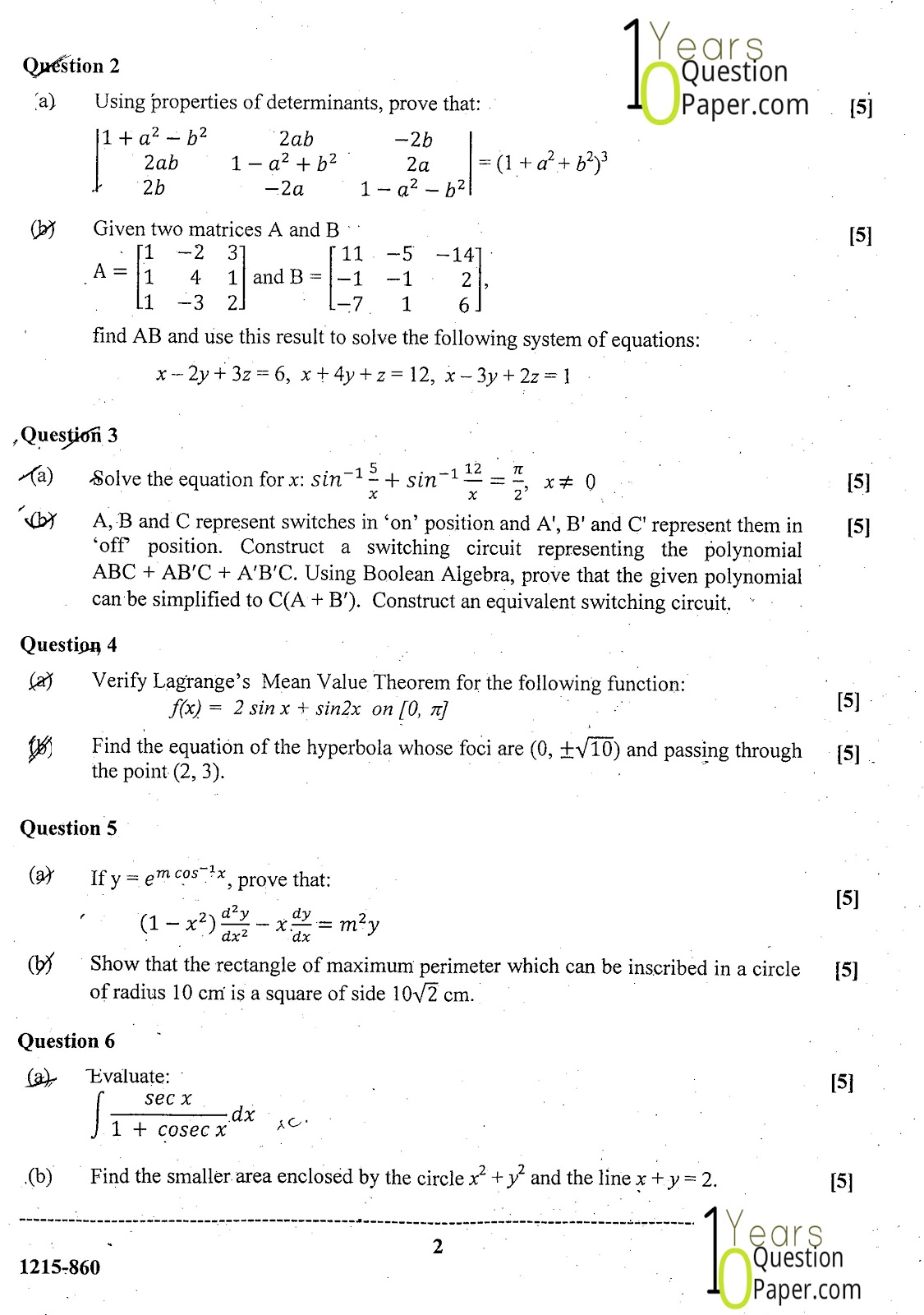 ISC Class 12 Mathematics 2015 Question Paper