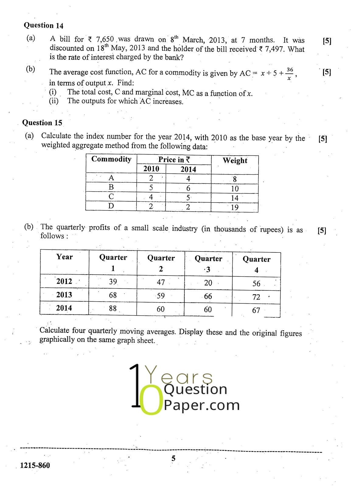 ISC Class 12 Mathematics 2015 Question Paper