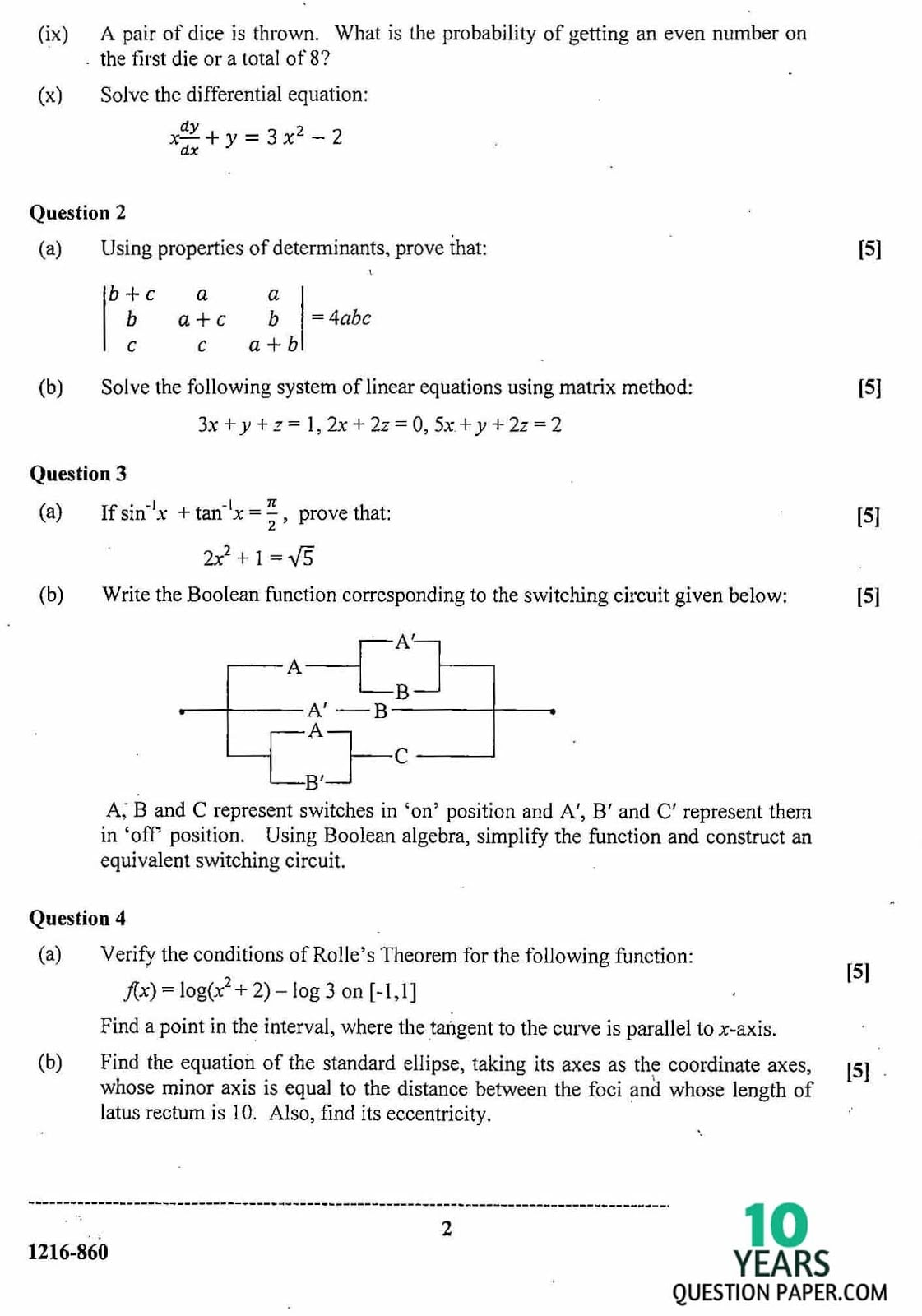 ISC Class 12 Mathematics 2016 Question Paper