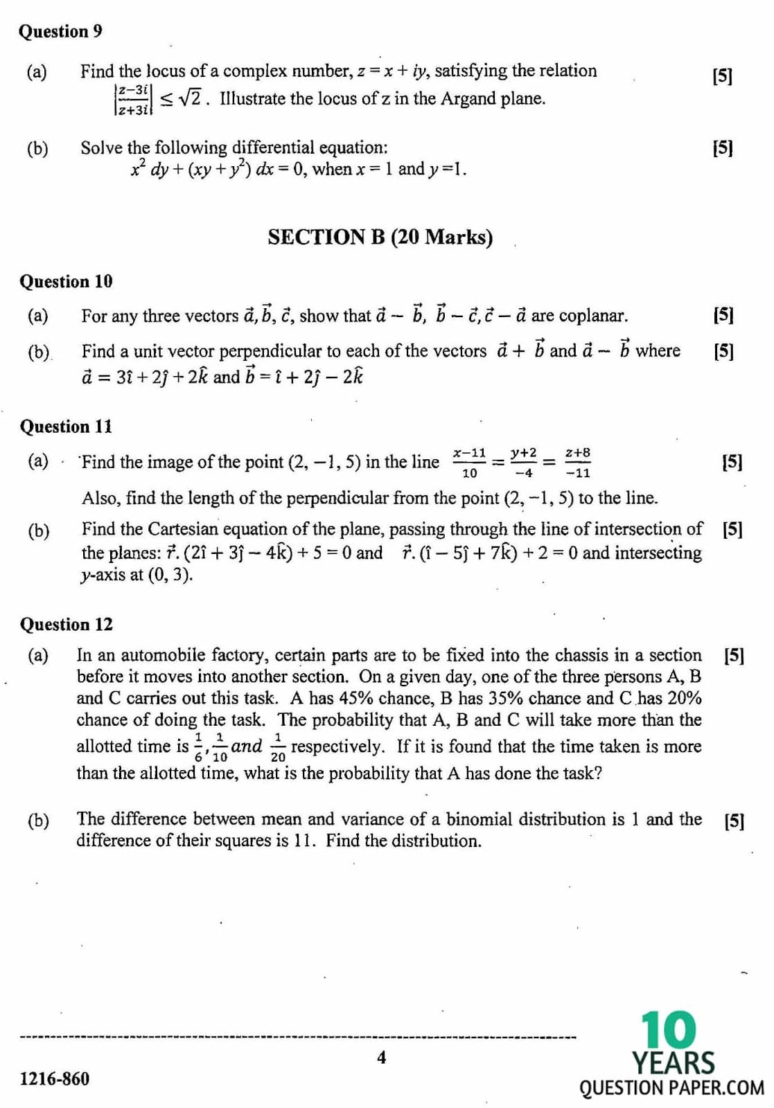 ISC Class 12 Mathematics 2016 Question Paper