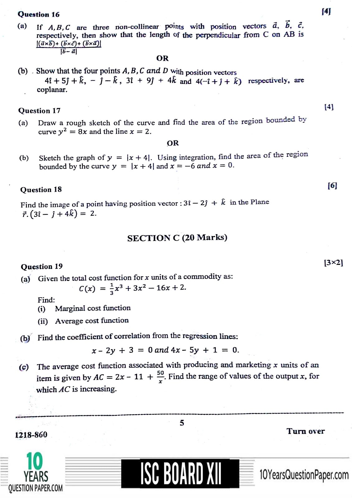 ISC Class 12 Mathematics 2018 Question Paper