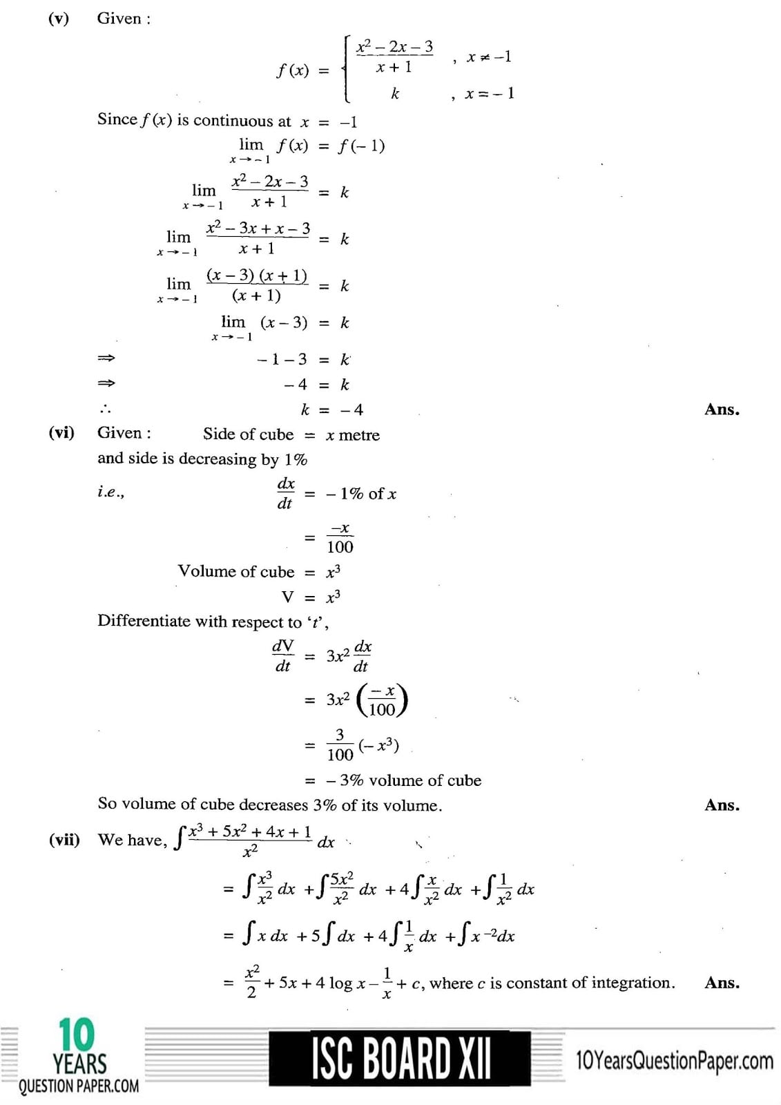 ISC Class 12 Mathematics 2018 Solved Paper