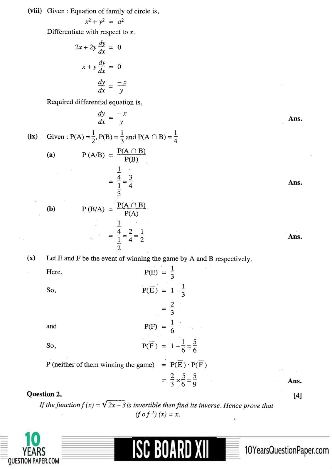 ISC Class 12 Mathematics 2018 Solved Paper