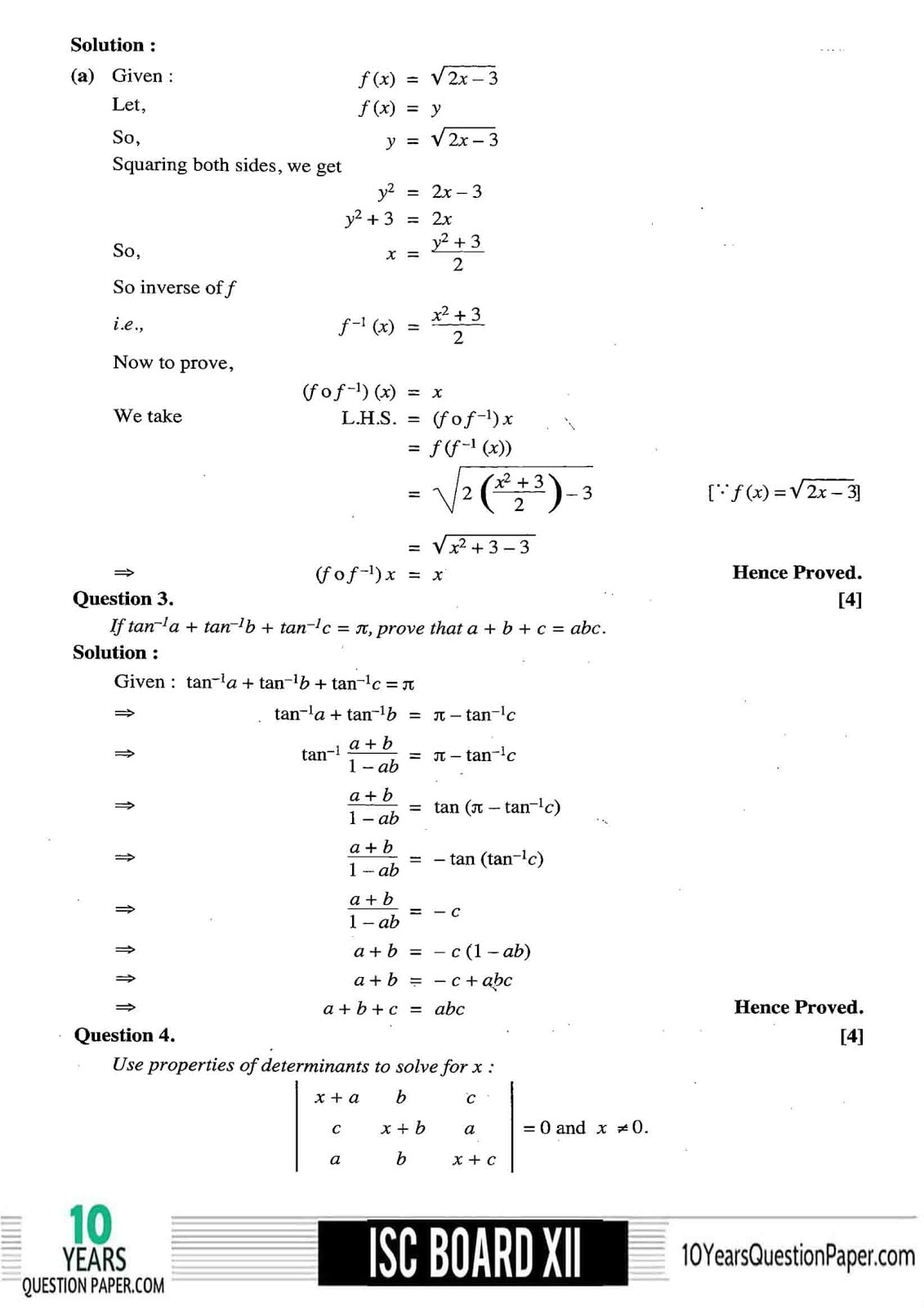 ISC Class 12 Mathematics 2018 Solved Paper