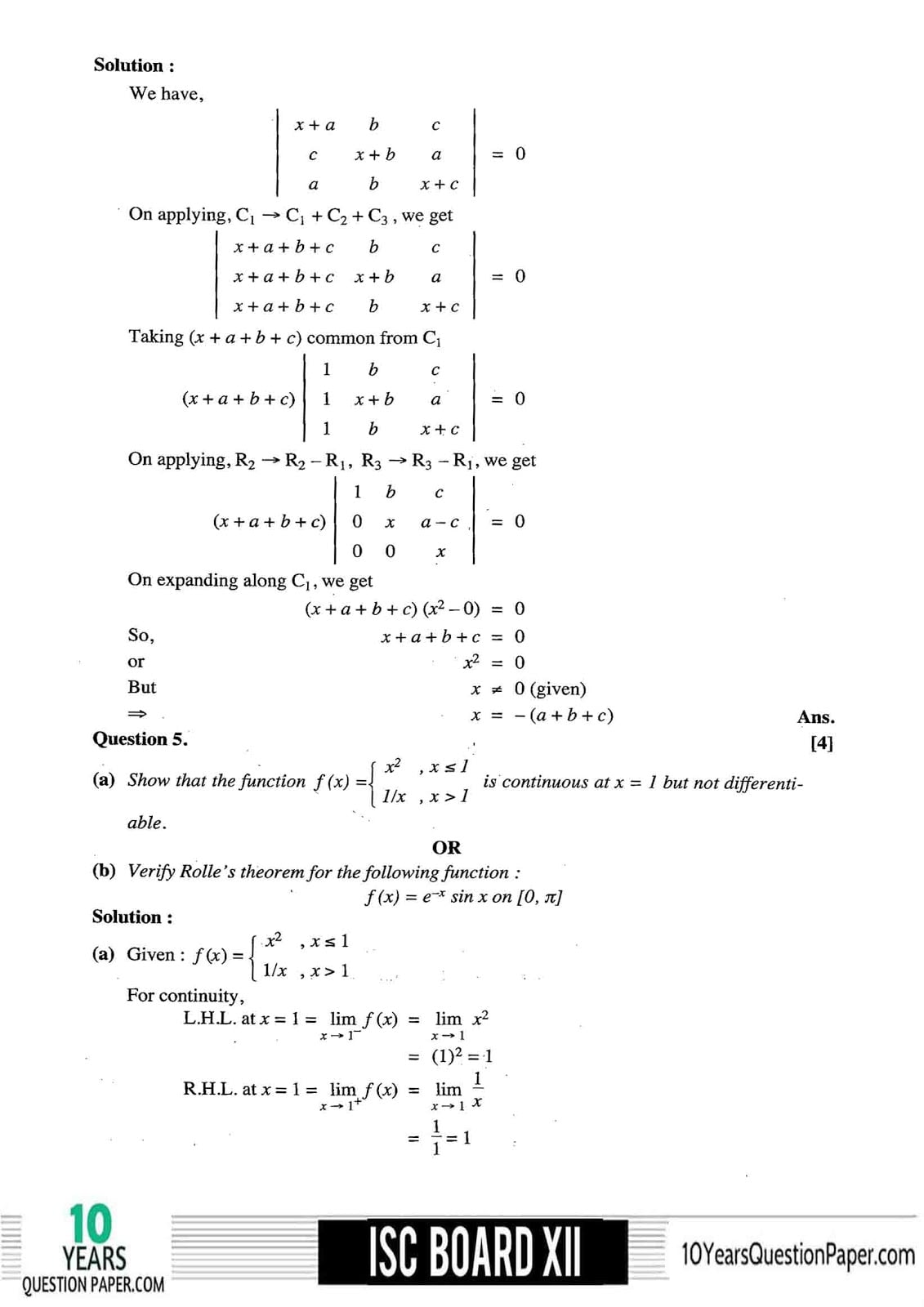 ISC Class 12 Mathematics 2018 Solved Paper