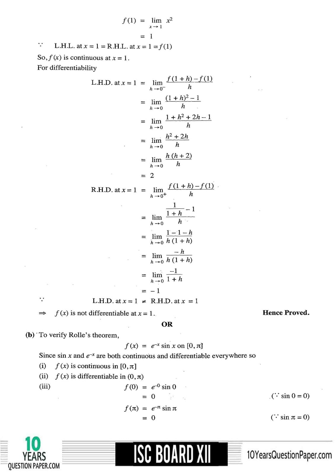 ISC Class 12 Mathematics 2018 Solved Paper