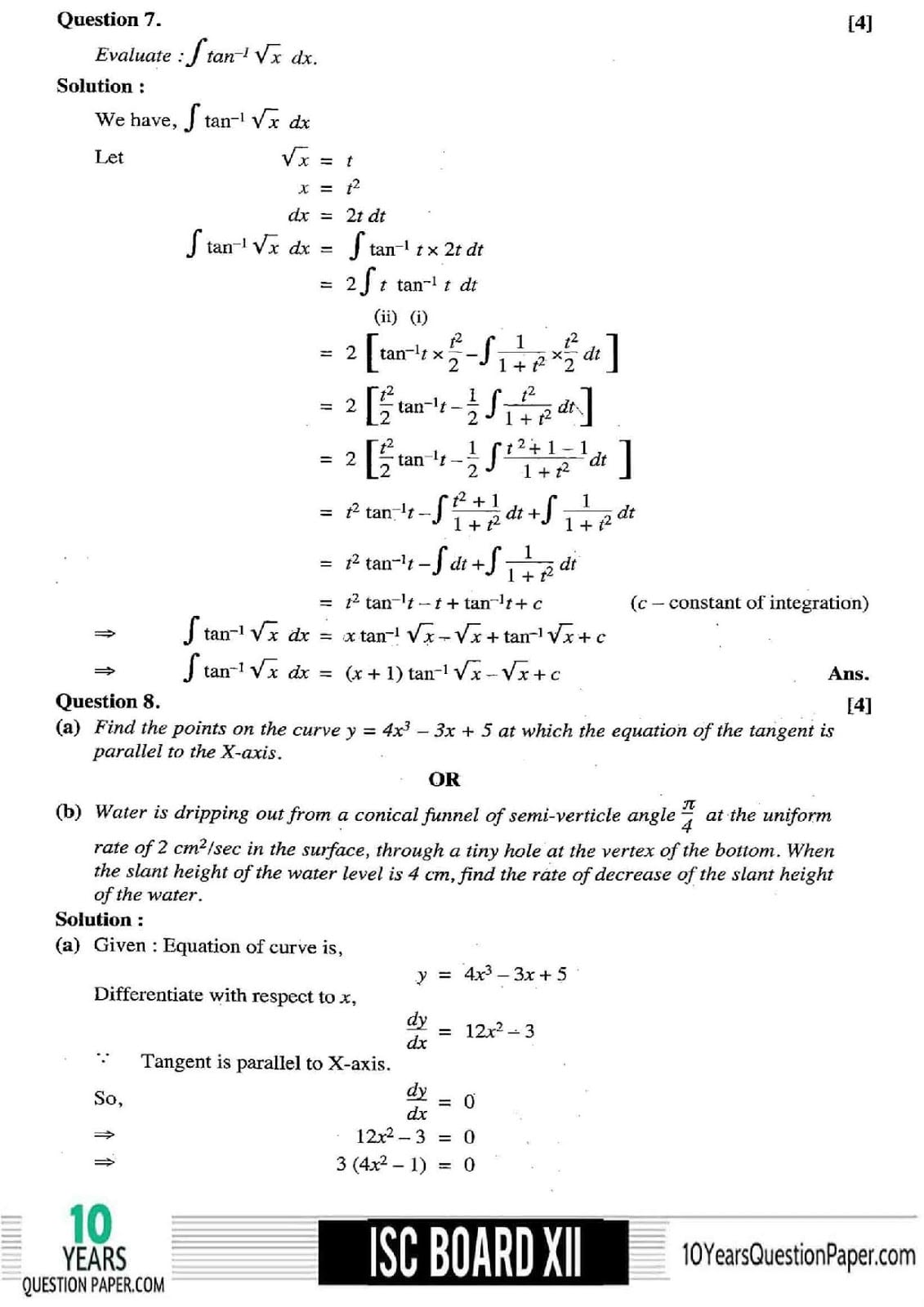 ISC Class 12 Mathematics 2018 Solved Paper