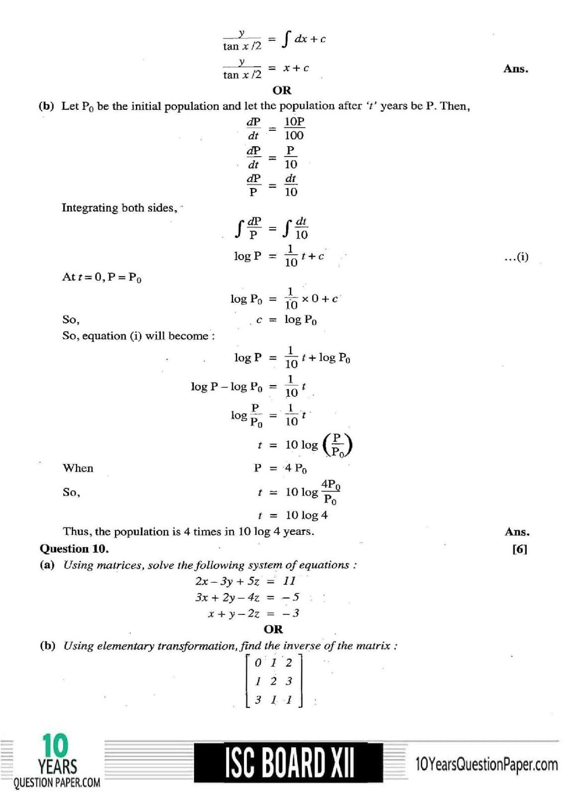 ISC Class 12 Mathematics 2018 Solved Paper