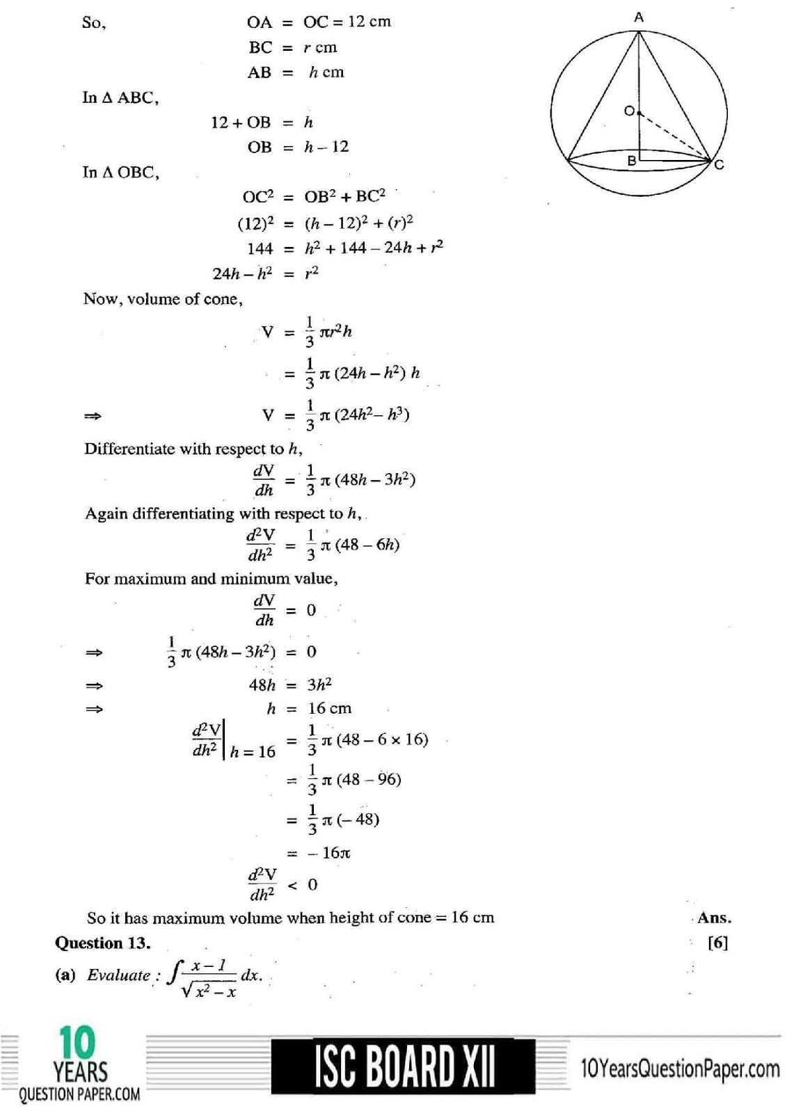 ISC Class 12 Mathematics 2018 Solved Paper