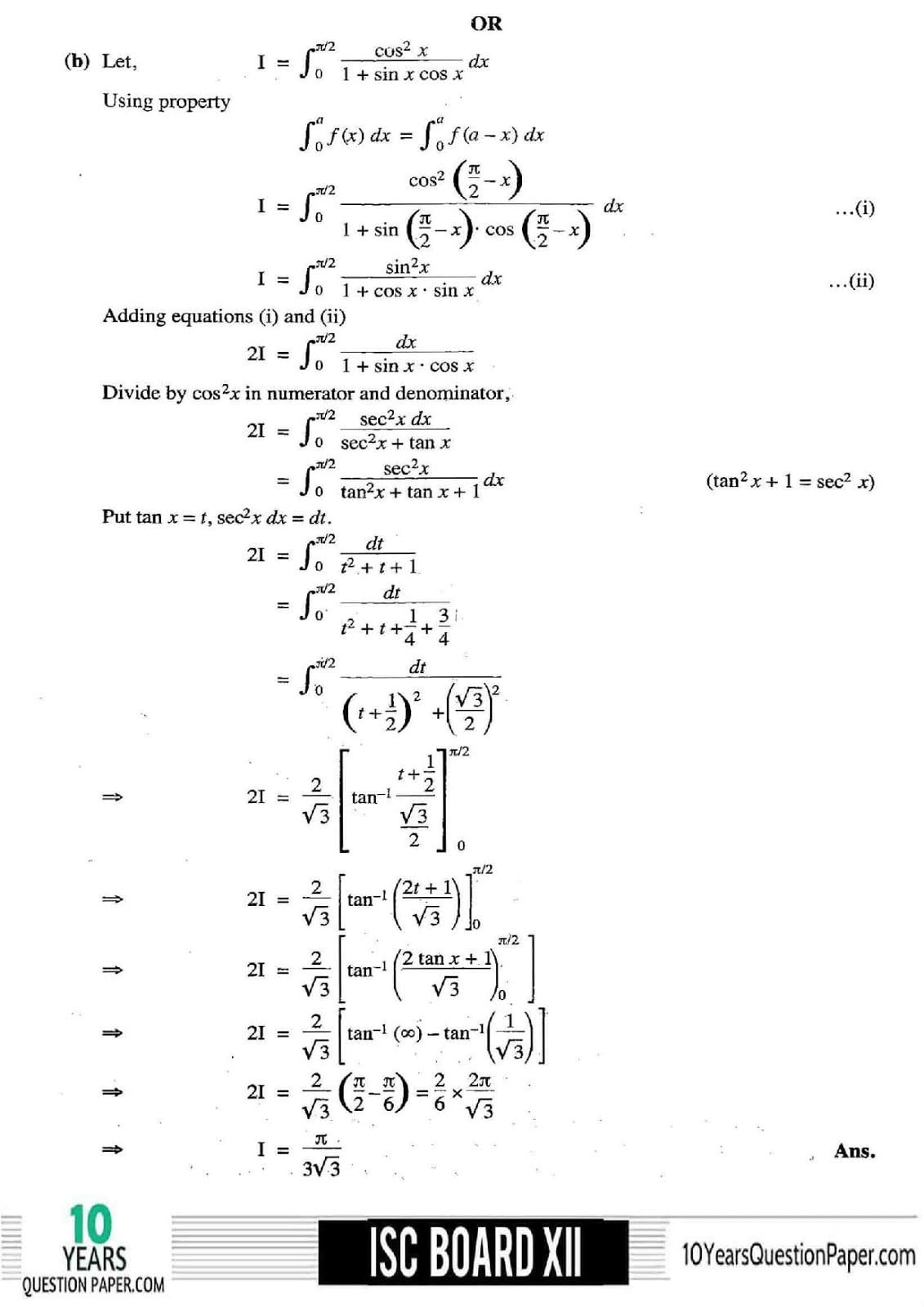 ISC Class 12 Mathematics 2018 Solved Paper