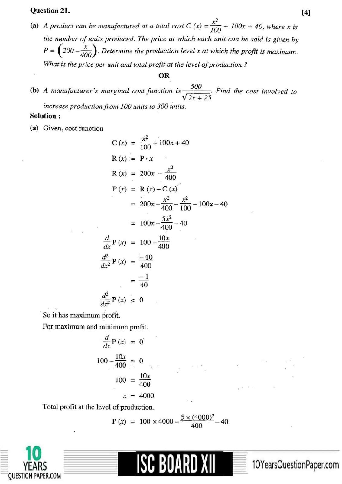 ISC Class 12 Mathematics 2018 Solved Paper