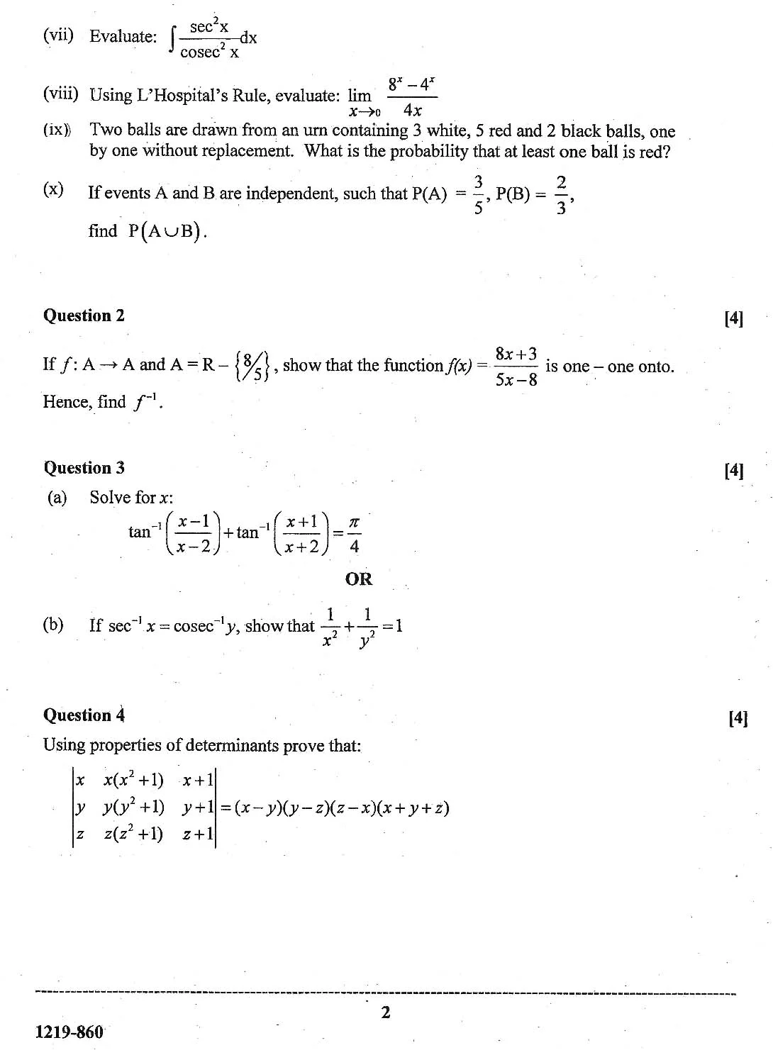 ISC Class 12 Mathematics 2019 Question Paper