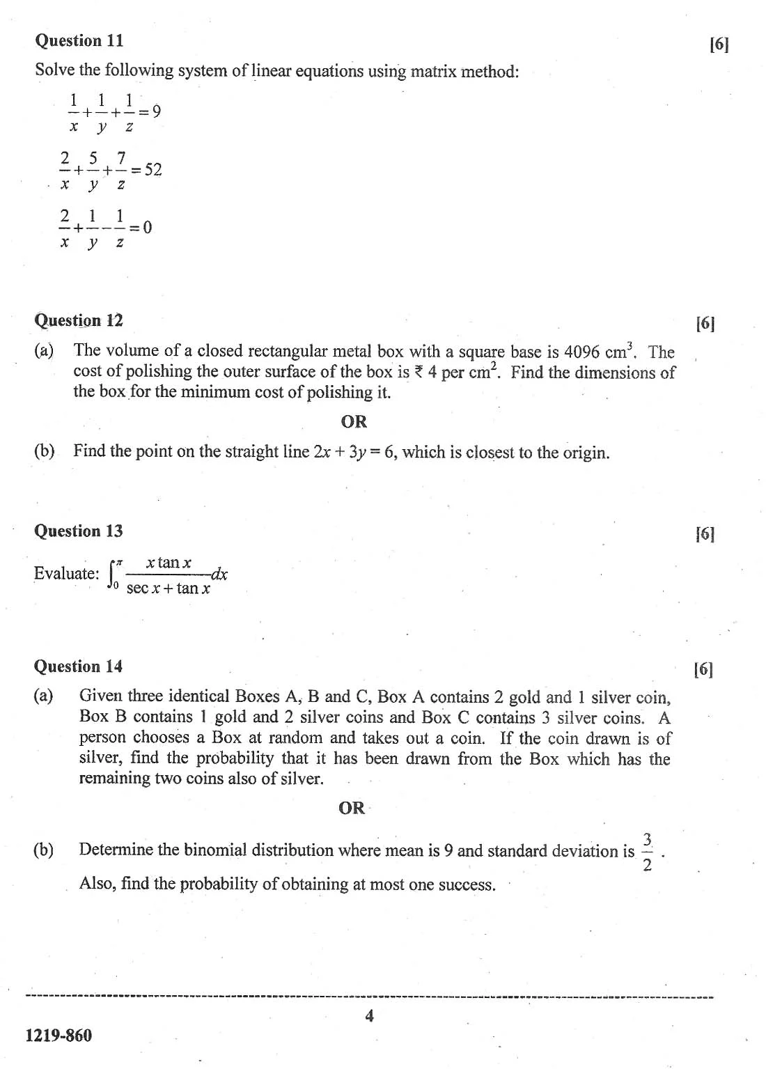 ISC Class 12 Mathematics 2019 Question Paper