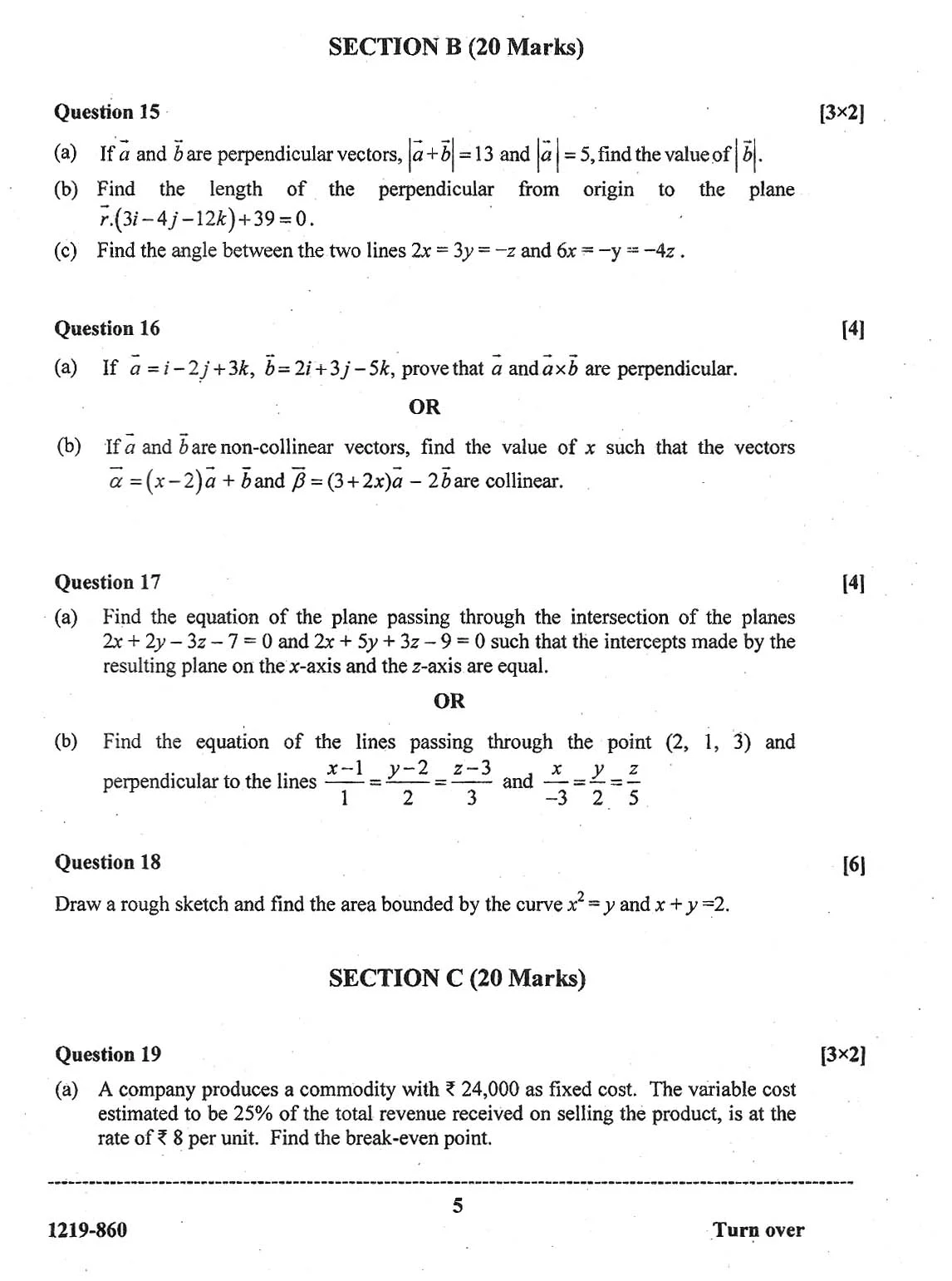 ISC Class 12 Mathematics 2019 Question Paper