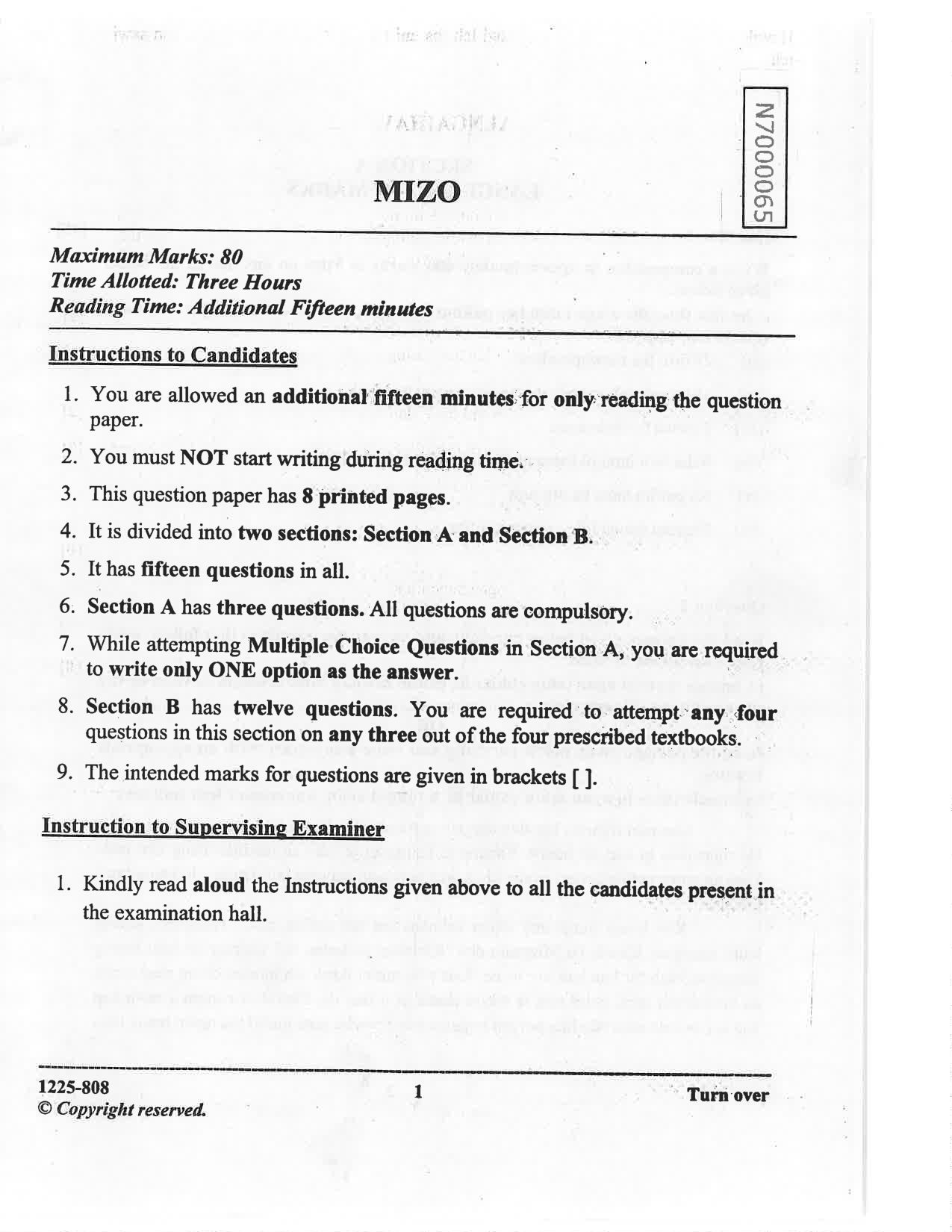 ISC 2025 Mizo Question Paper for Class 12 — page 1