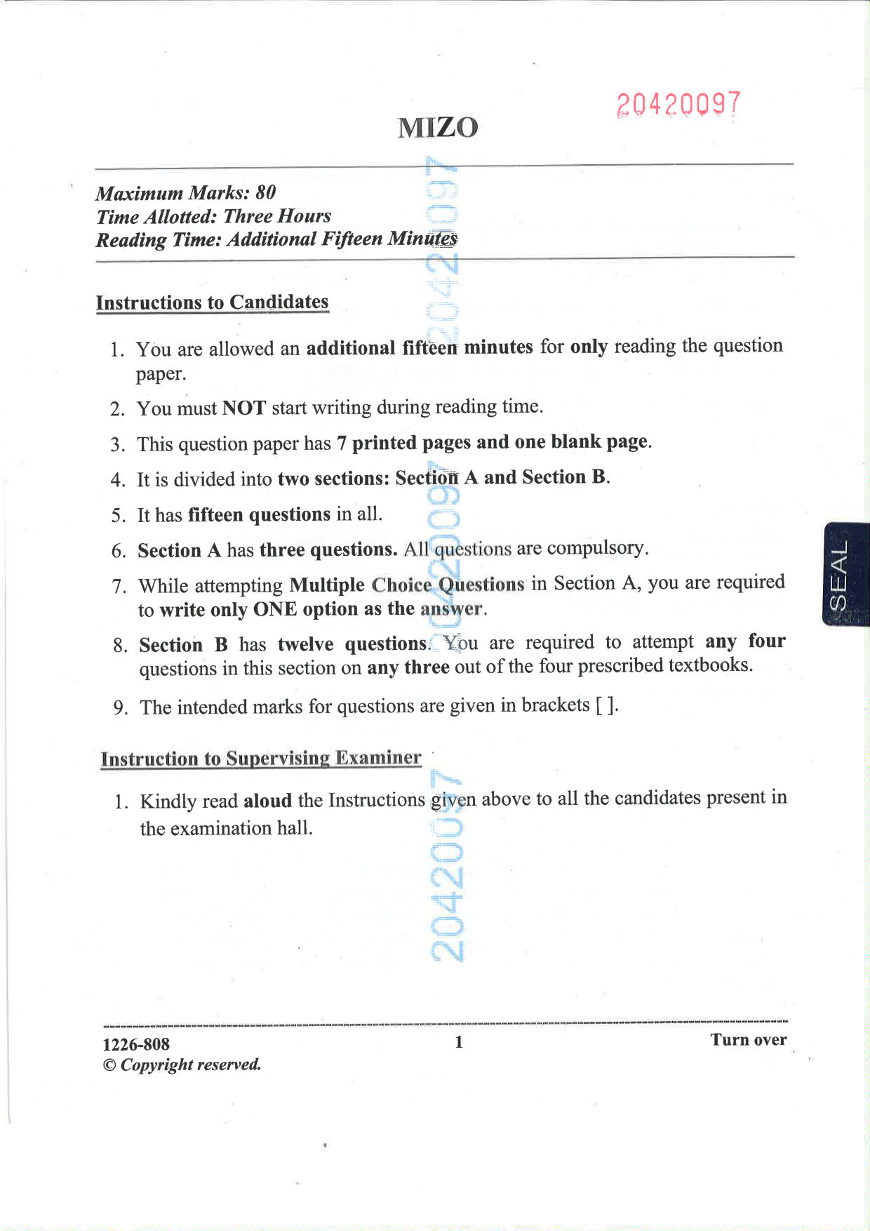 ISC 2026 Mizo Question Paper for Class 12 — page 1