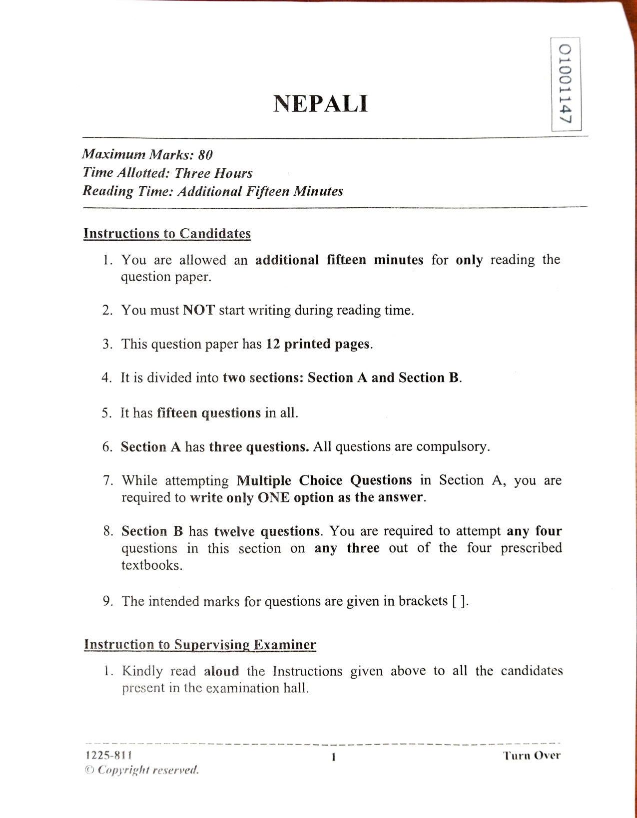ISC 2025 Nepali Question Paper for Class 12 — page 1