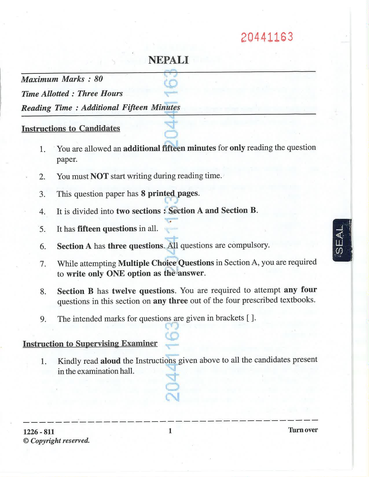 ISC 2026 Nepali Question Paper for Class 12 — page 1