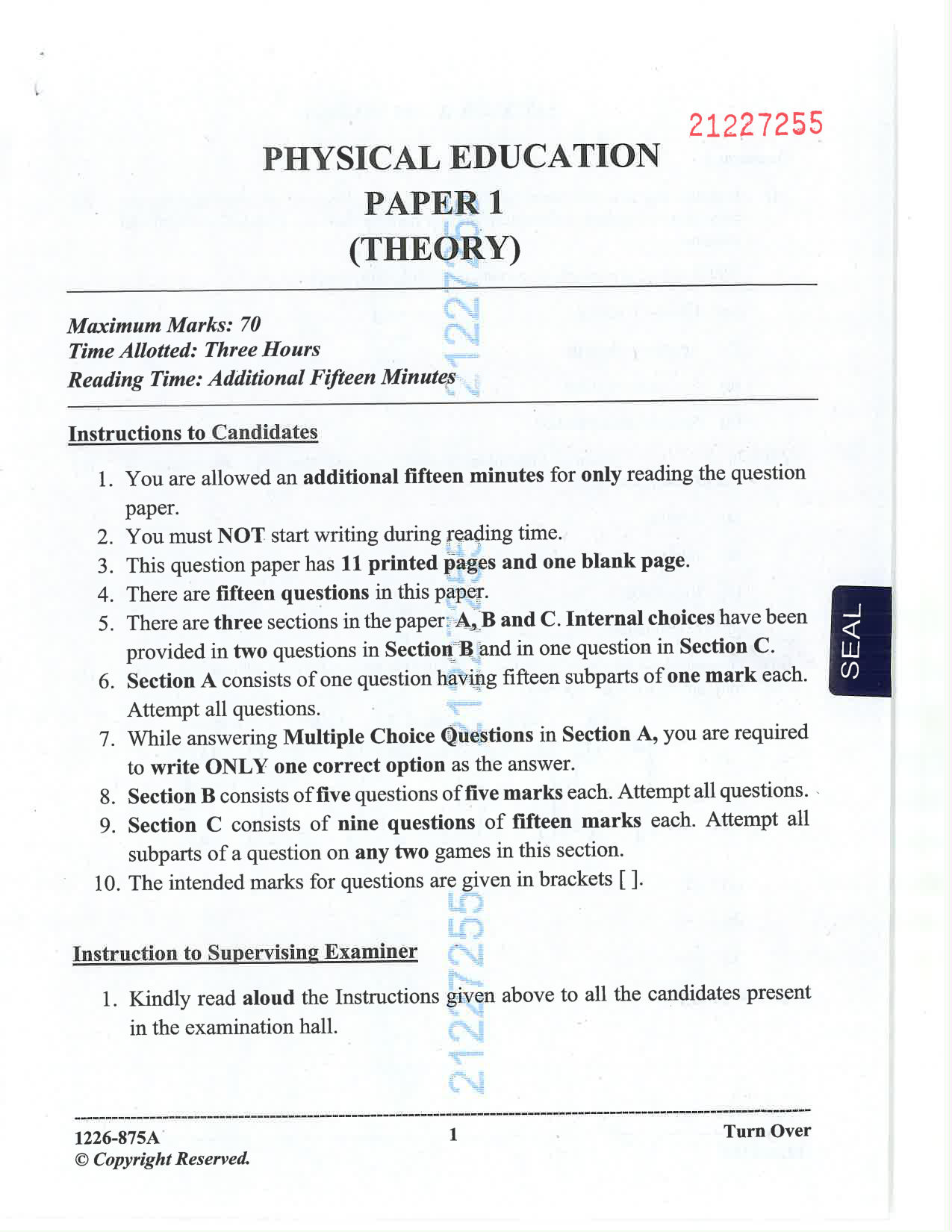 ISC 2026 Physical Education Question Paper for Class 12 — page 1