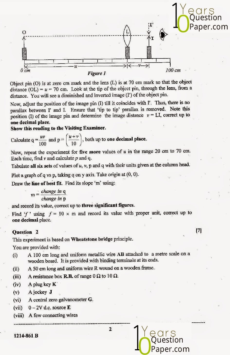 ISC Class 12 Physics 2014 practical Question Paper