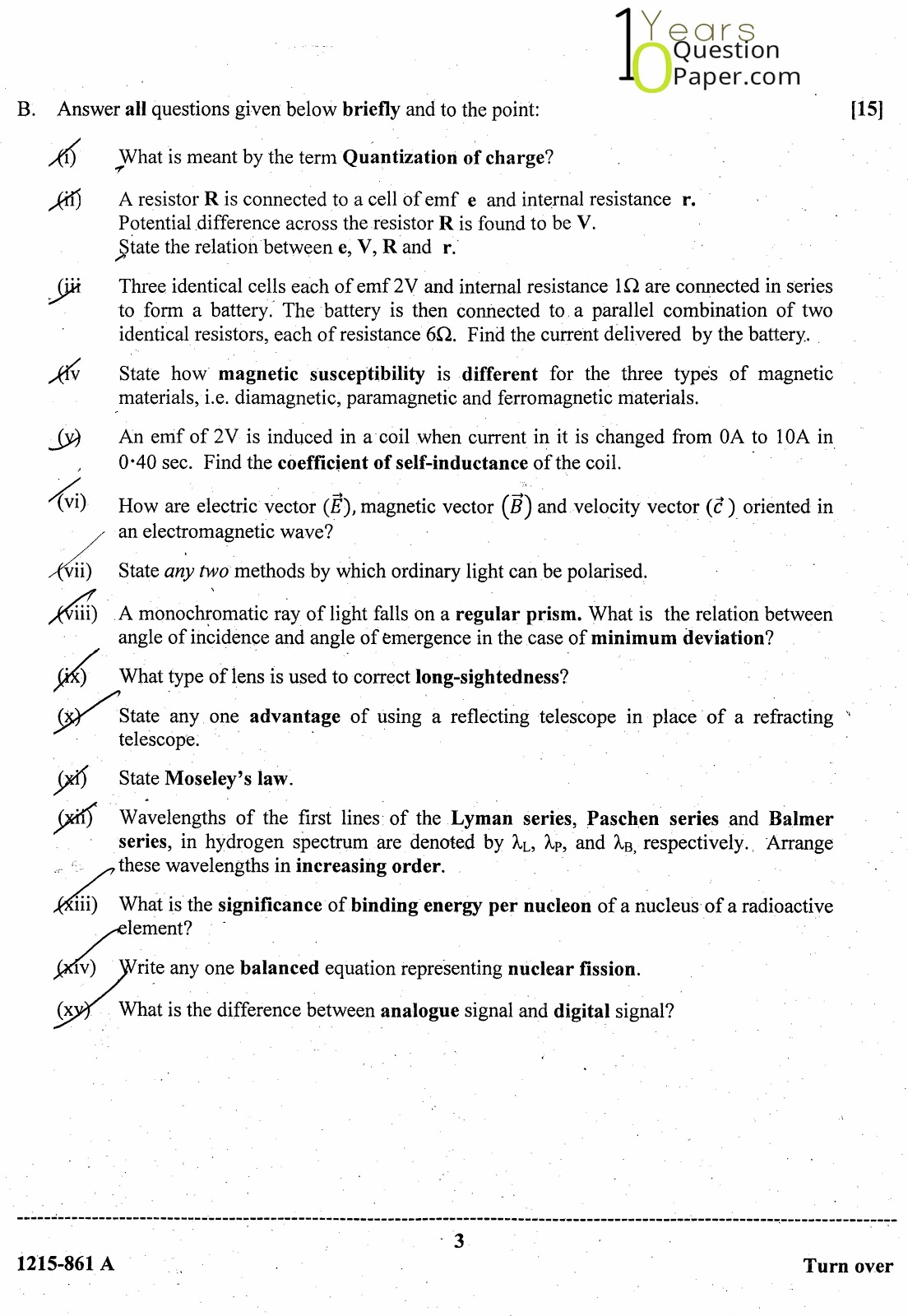 ISC Class 12 Physics 2015 Question Paper