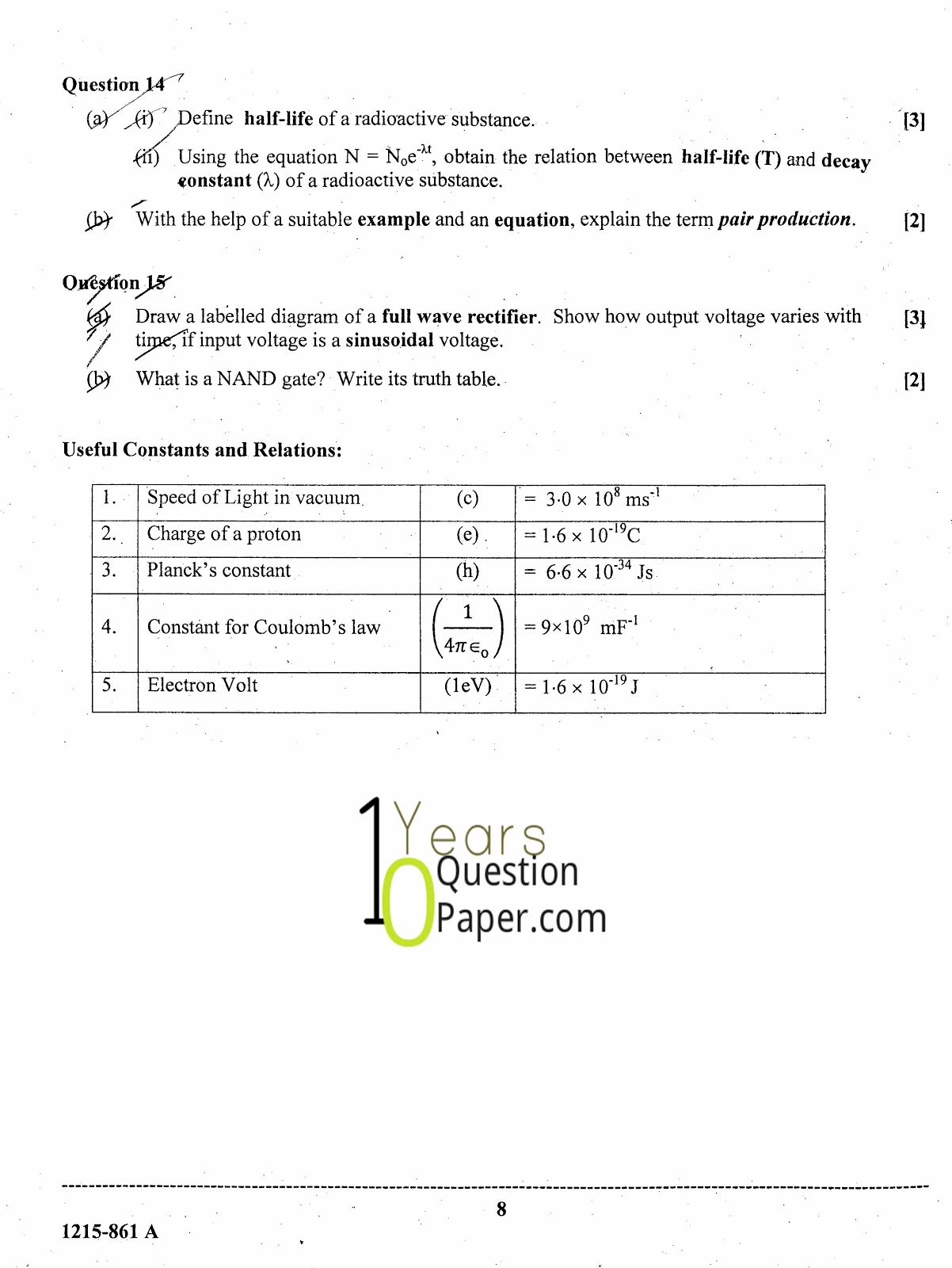 ISC Class 12 Physics 2015 Question Paper