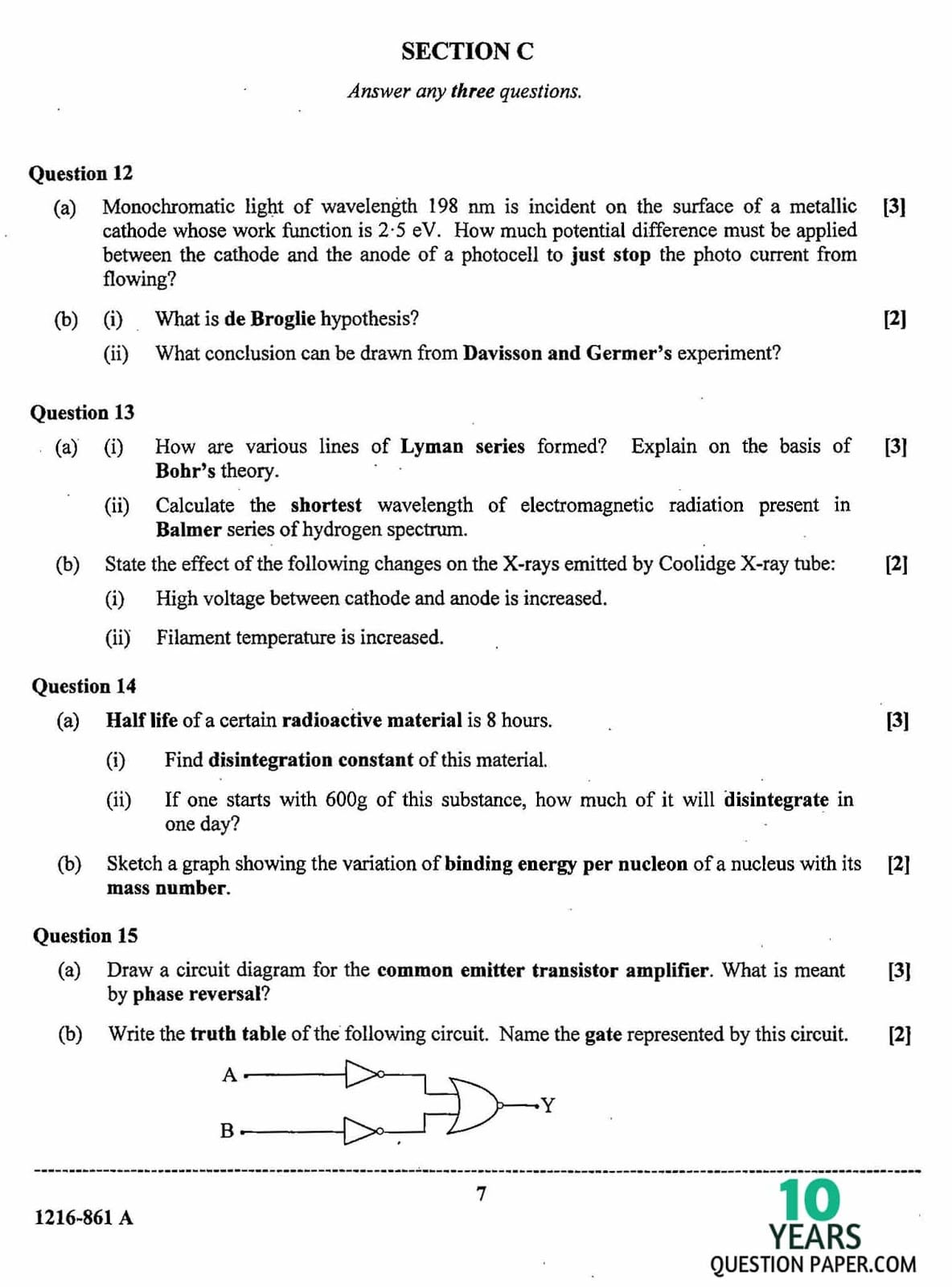 ISC Class 12 Physics 2016 Question Paper