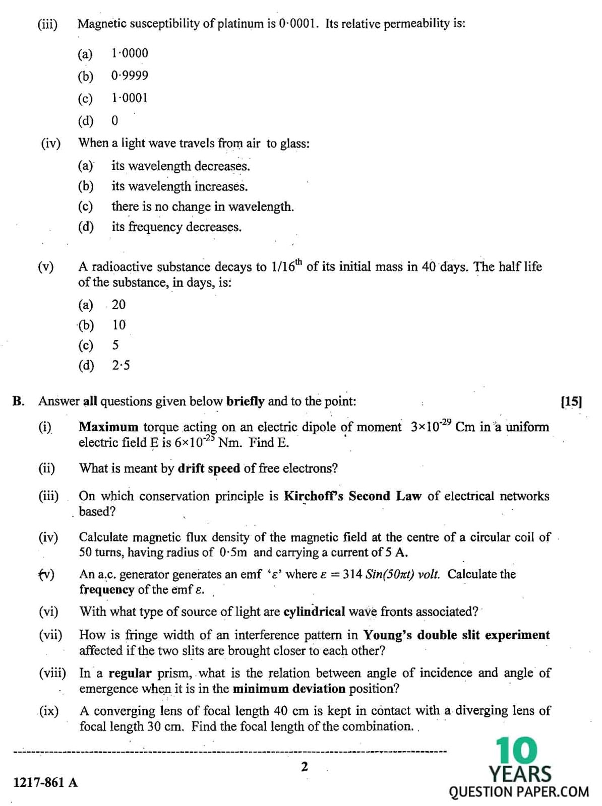 ISC Class 12 Physics 2017 Question Paper