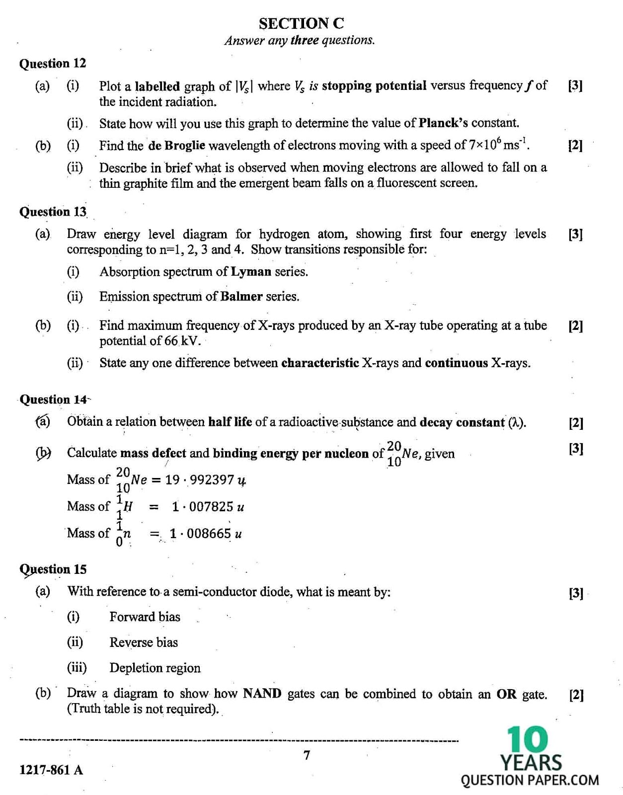 ISC Class 12 Physics 2017 Question Paper