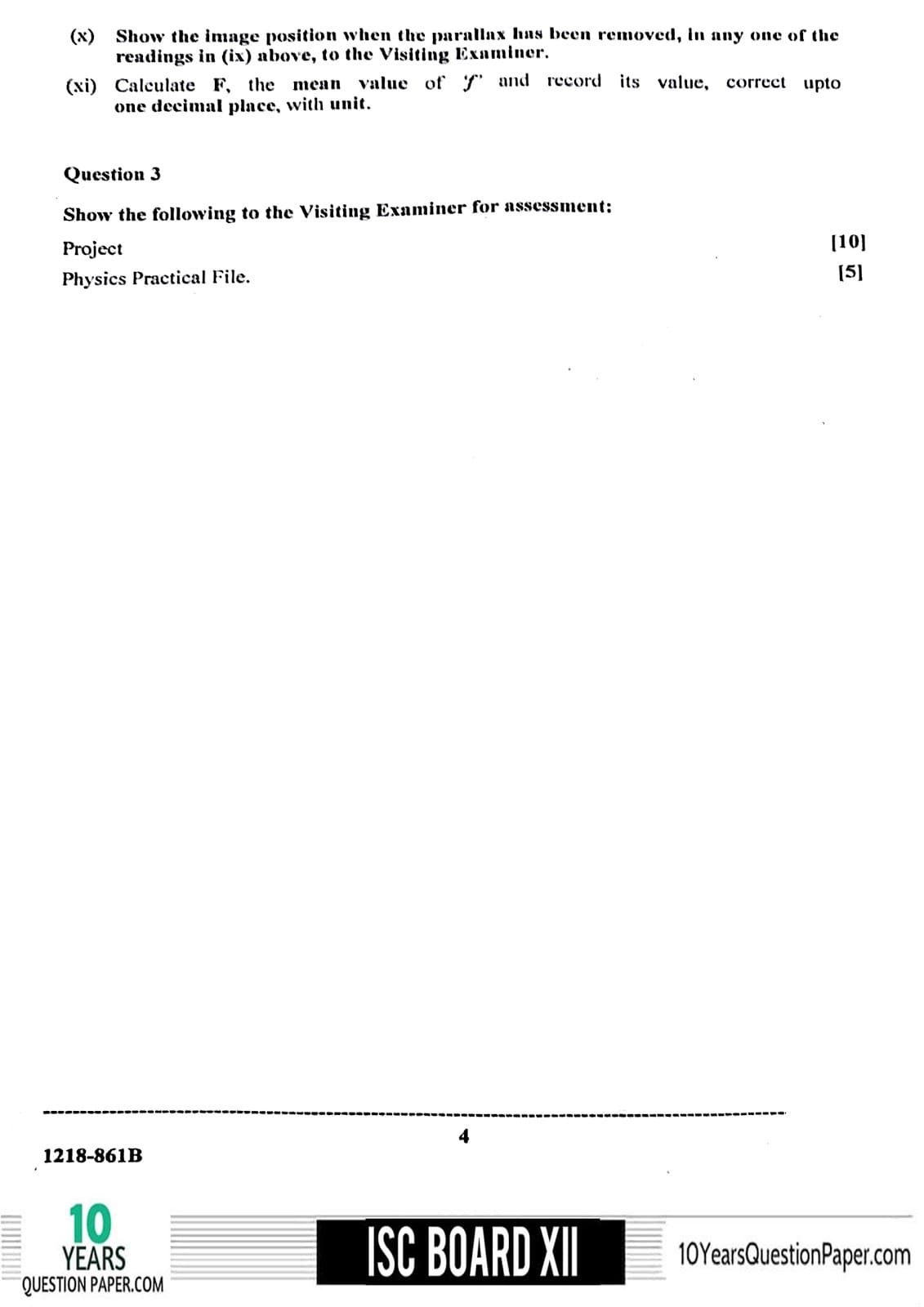 ISC Class 12 Physics 2018 practical Question Paper