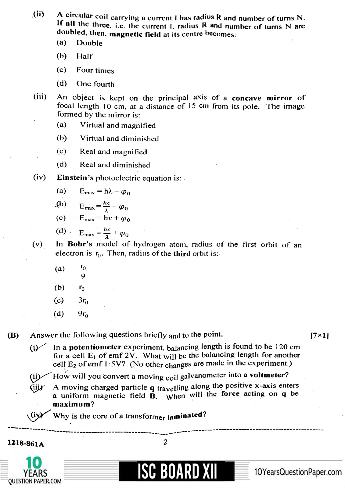 ISC Class 12 Physics 2018 Question Paper