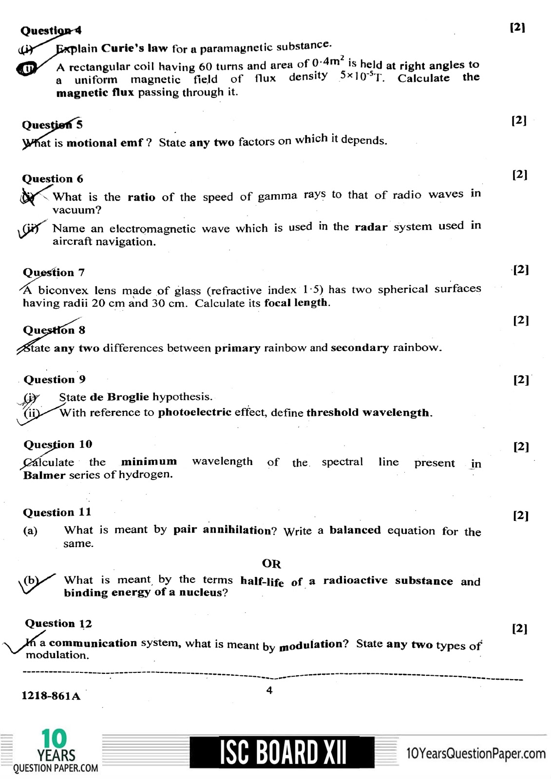 ISC Class 12 Physics 2018 Question Paper