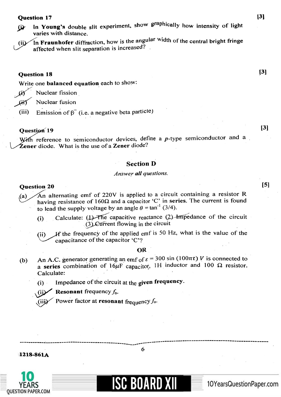 ISC Class 12 Physics 2018 Question Paper