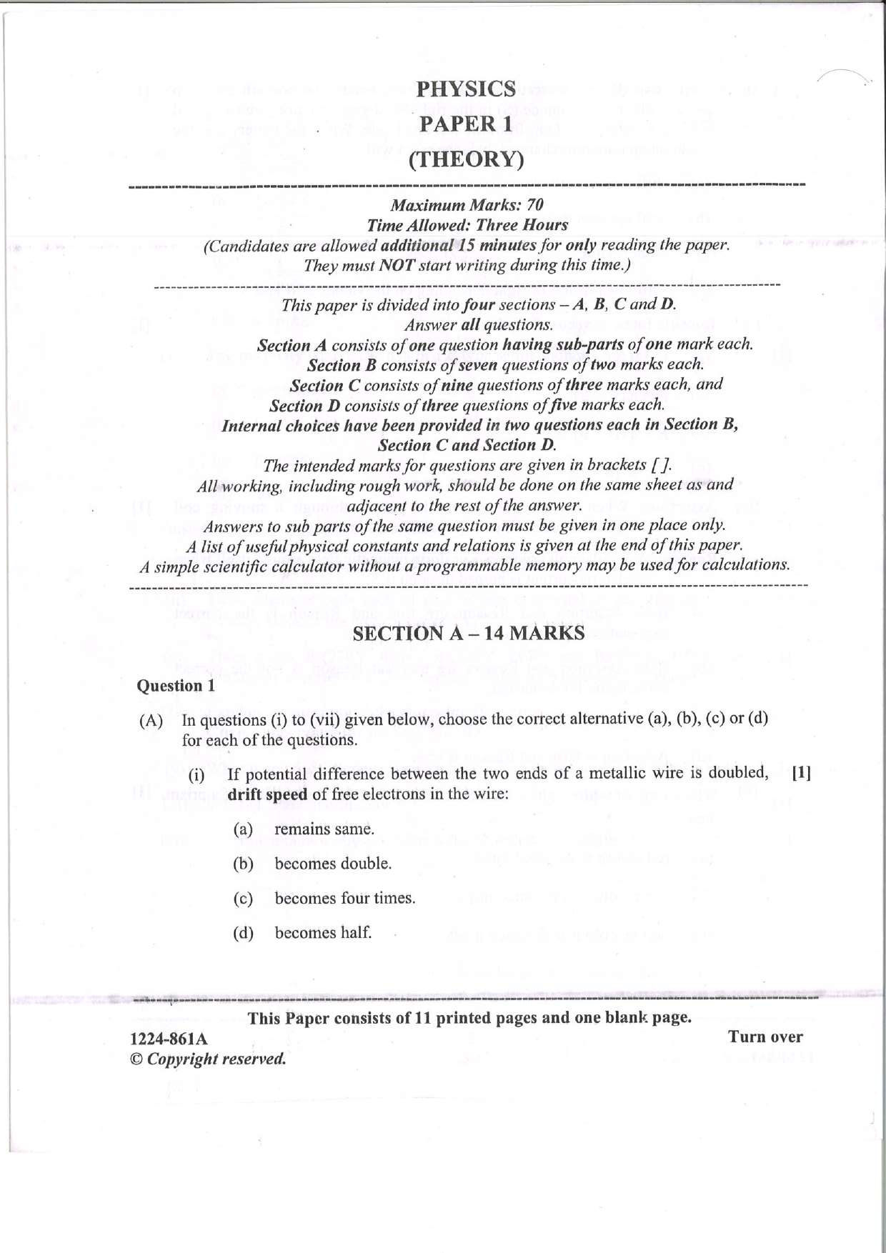 ISC 2024 Physics Question Paper for Class 12 — page 1