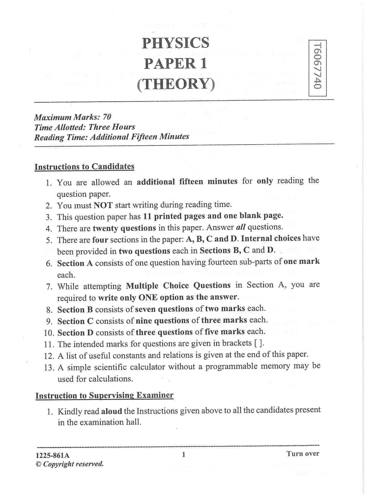 ISC 2025 Physics Question Paper for Class 12 — page 1